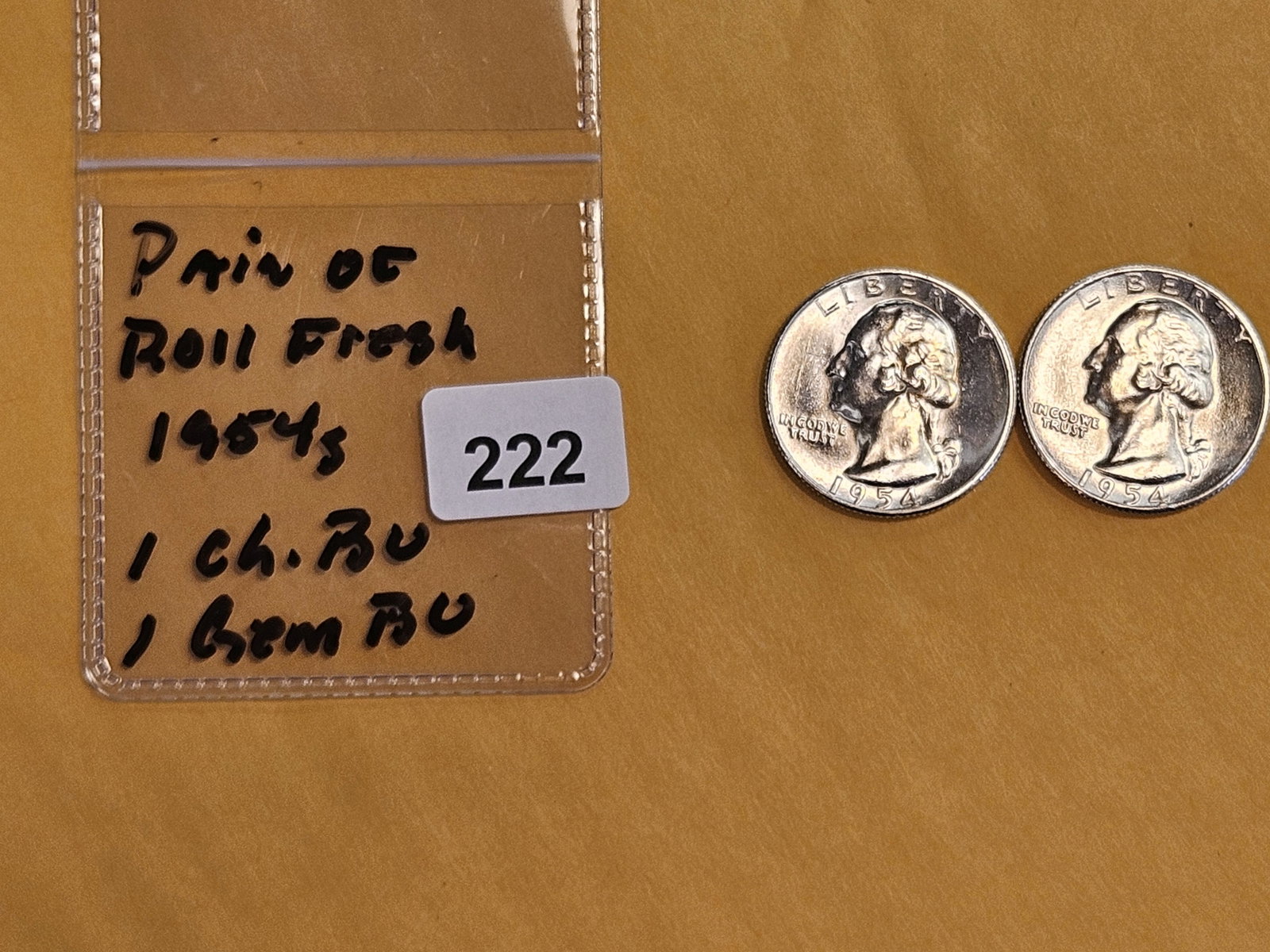 Two Brilliant, roll fresh, silver, 1954-S Washington Quarters - 2
