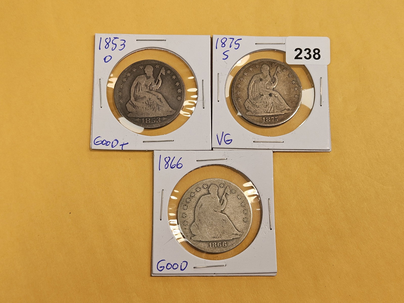 Three mixed Seated Liberty silver Half Dollars - 2