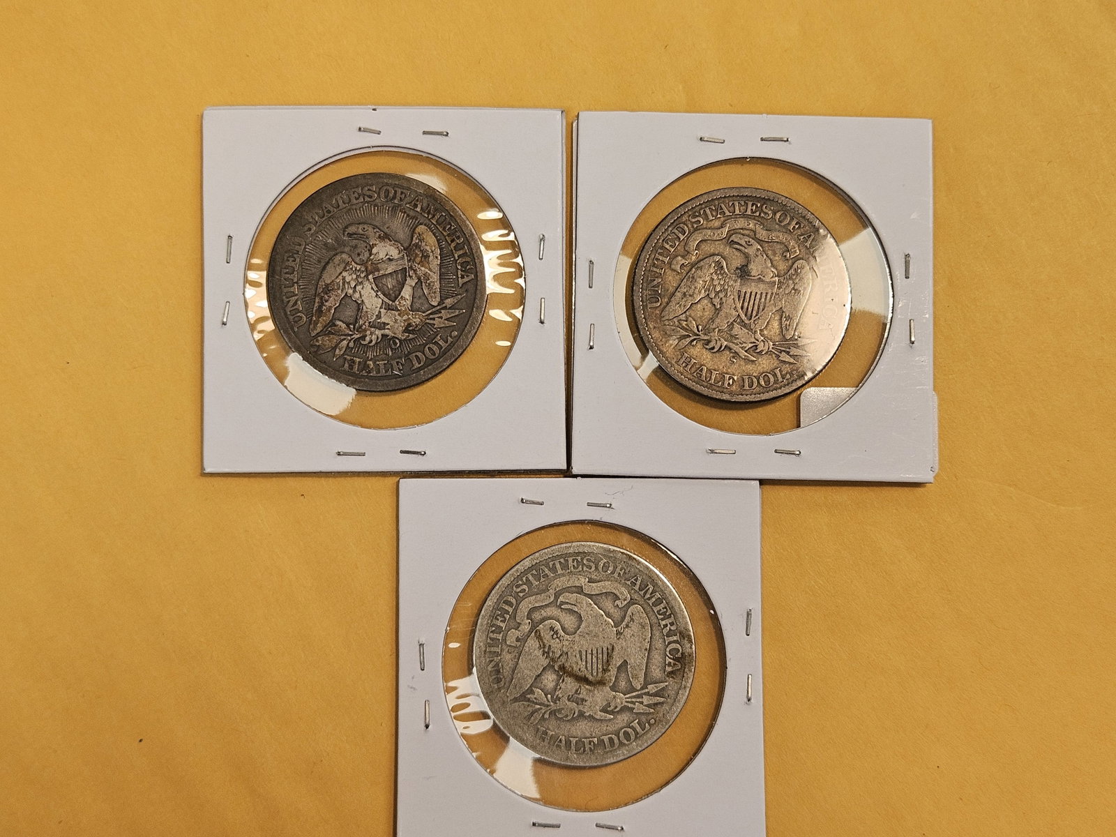 Three mixed Seated Liberty silver Half Dollars - 3