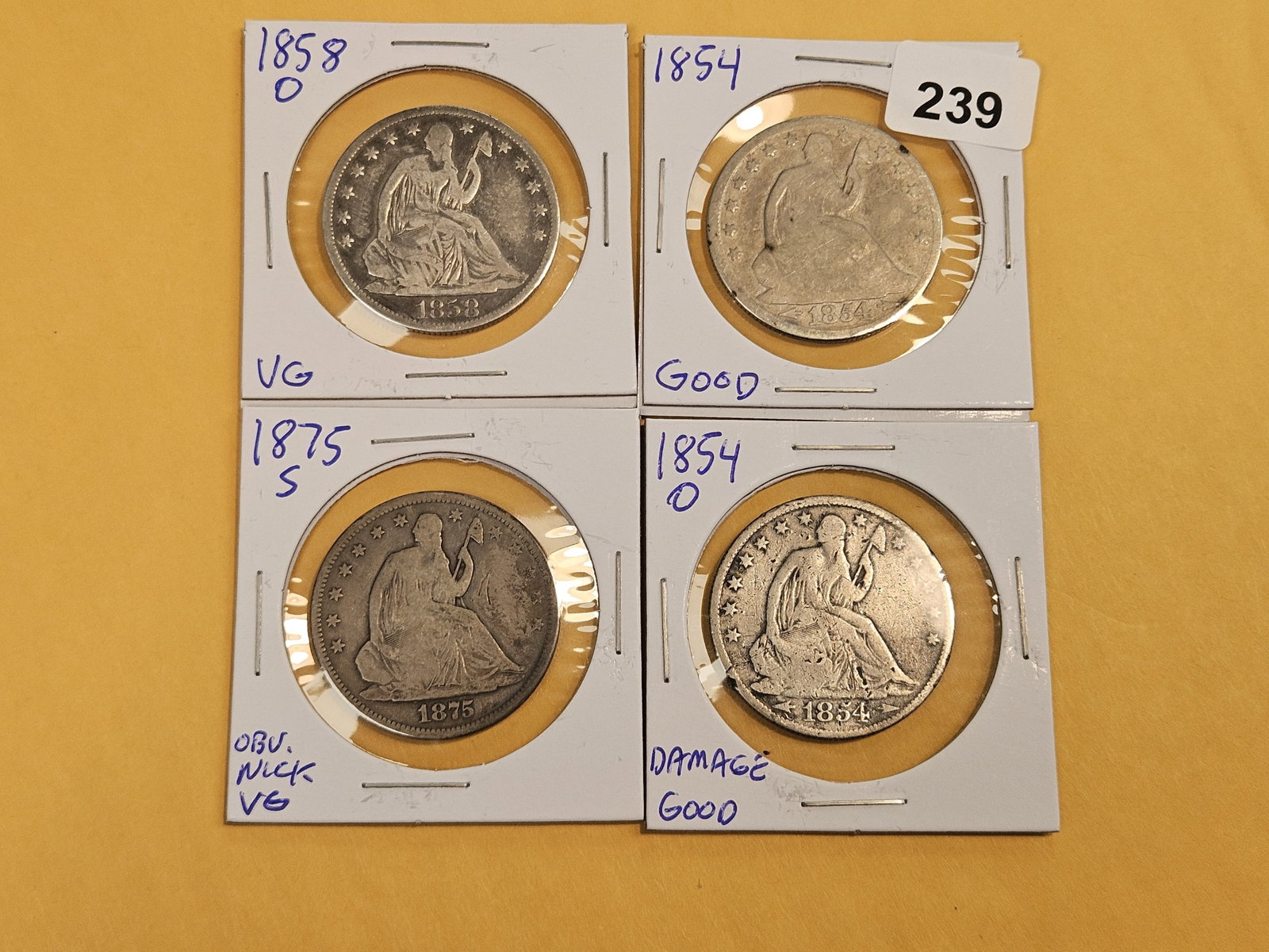 Four mixed Seated Liberty silver Half Dollars - 2