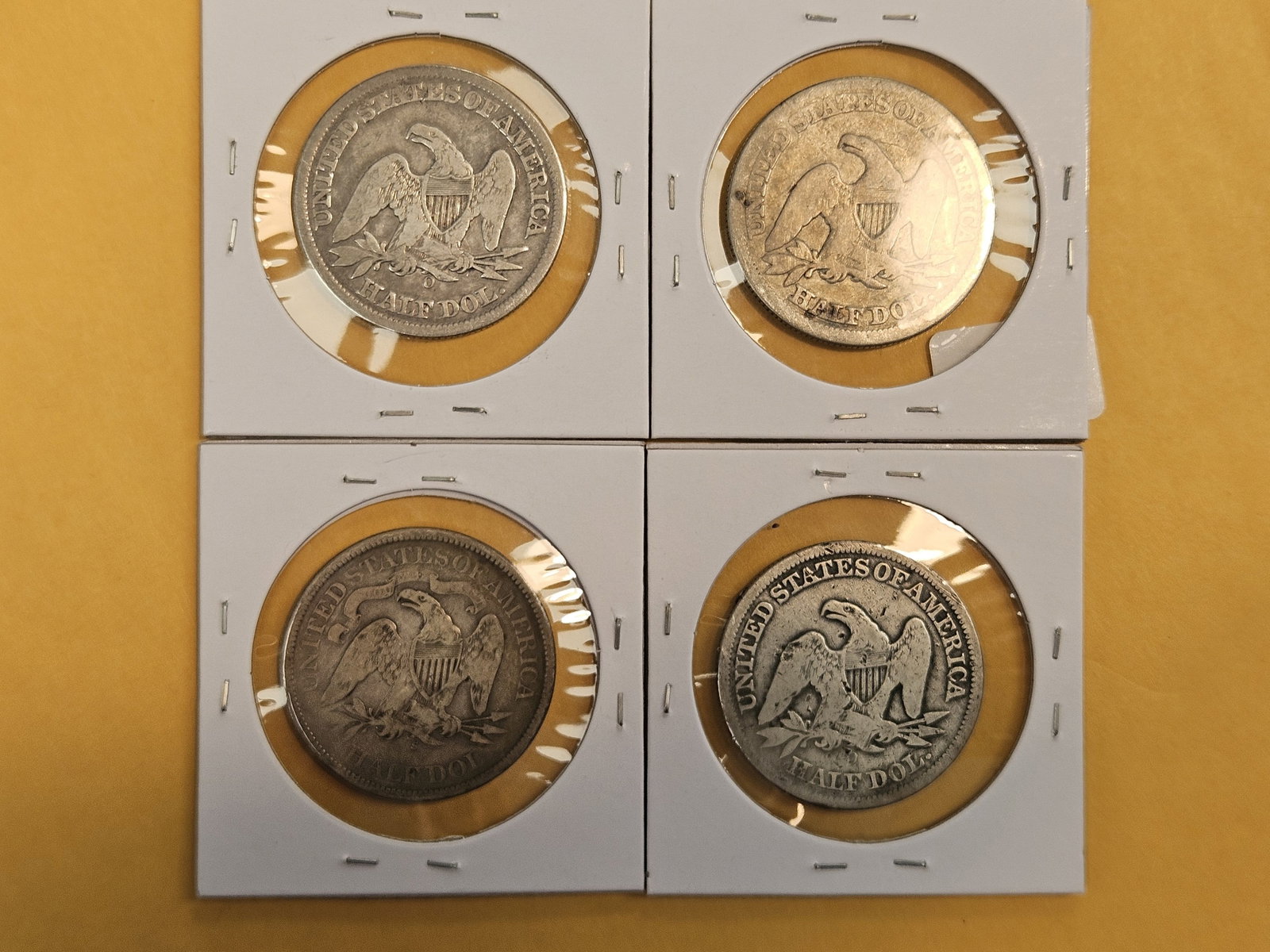 Four mixed Seated Liberty silver Half Dollars - 3