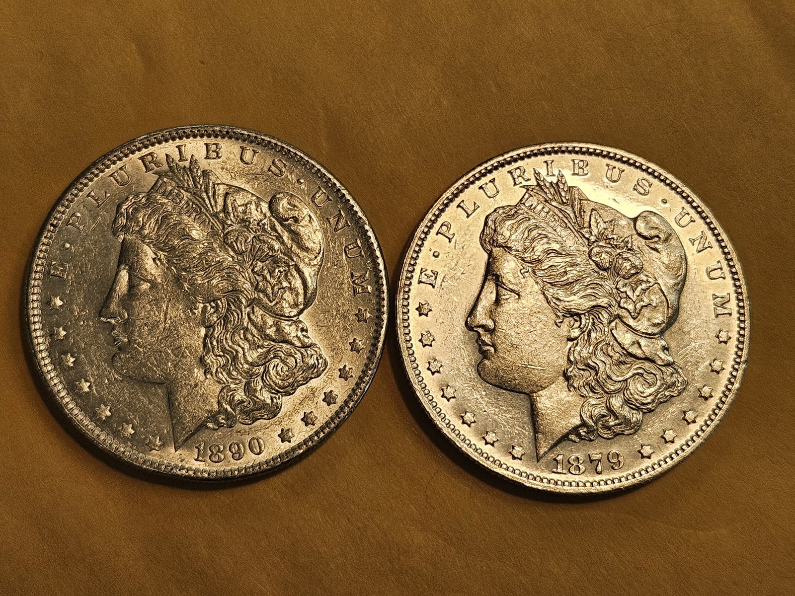 Two Brilliant About Uncirculated plus Morgan Silver Dollars: Mixed