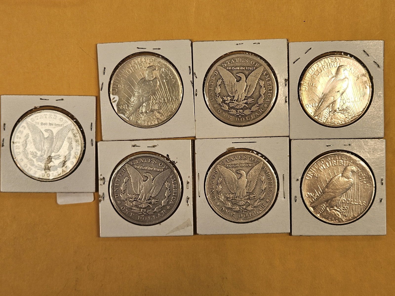 Seven mixed Silver Morgan and Peace Dollars - 3