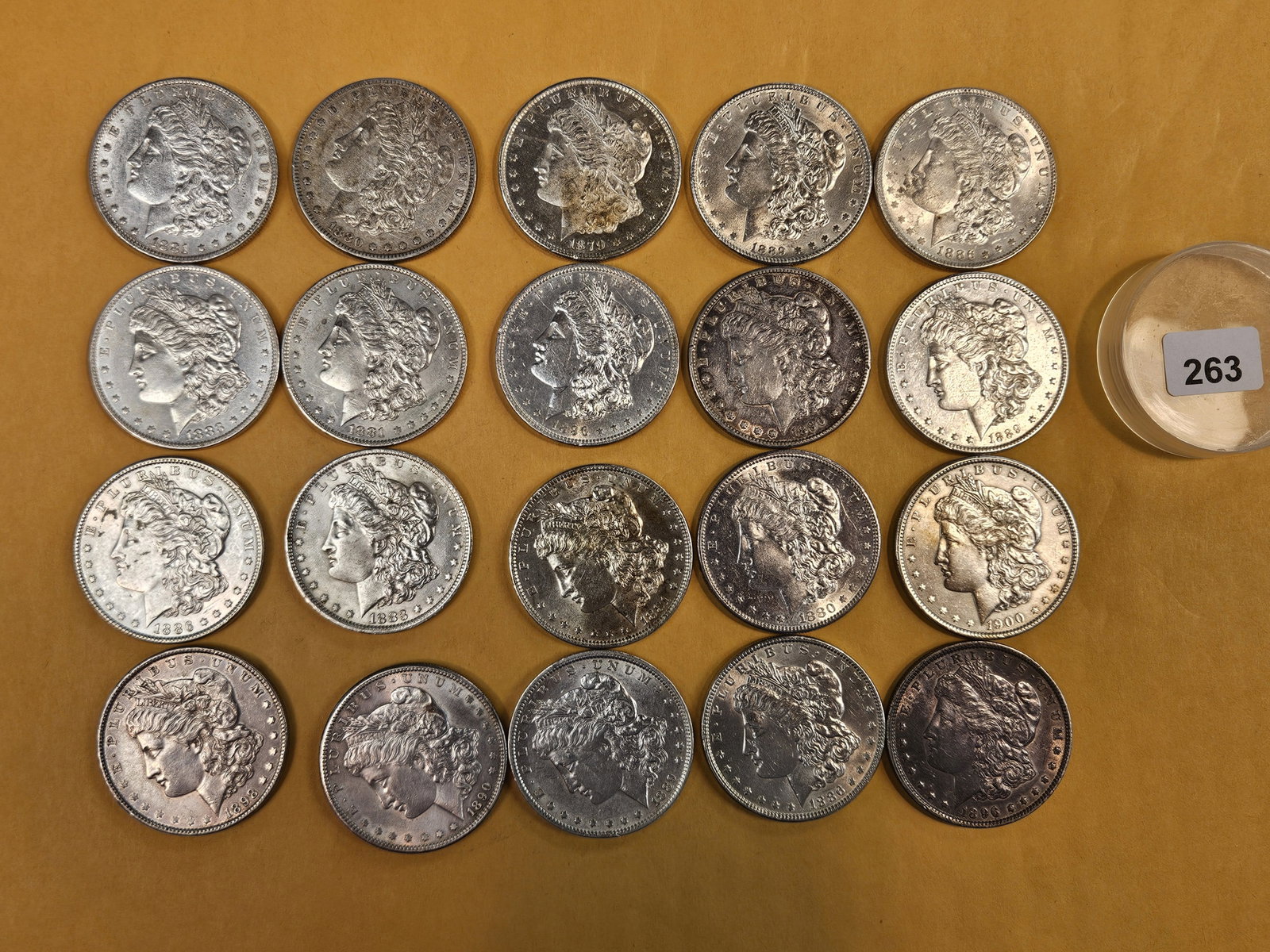 ** FULL ROLL ** Twenty Morgan Silver Dollars: All pre-1904. Mixed dates and grades. Most in Brilliant About Uncirculated!