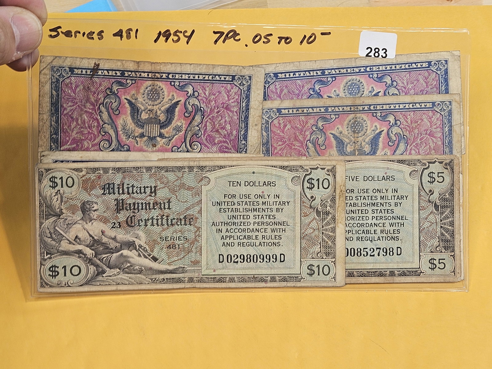 Seven Military Payment Certificates: Series 481