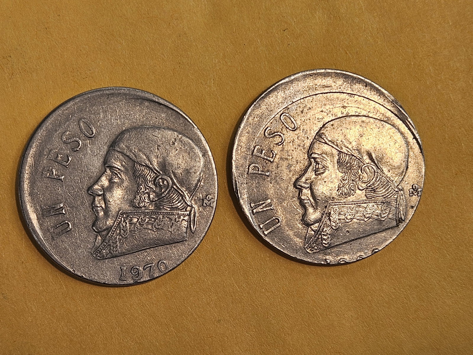 MINT ERRORS! Two 1970 Mexico Pesos: Both off-center strikes