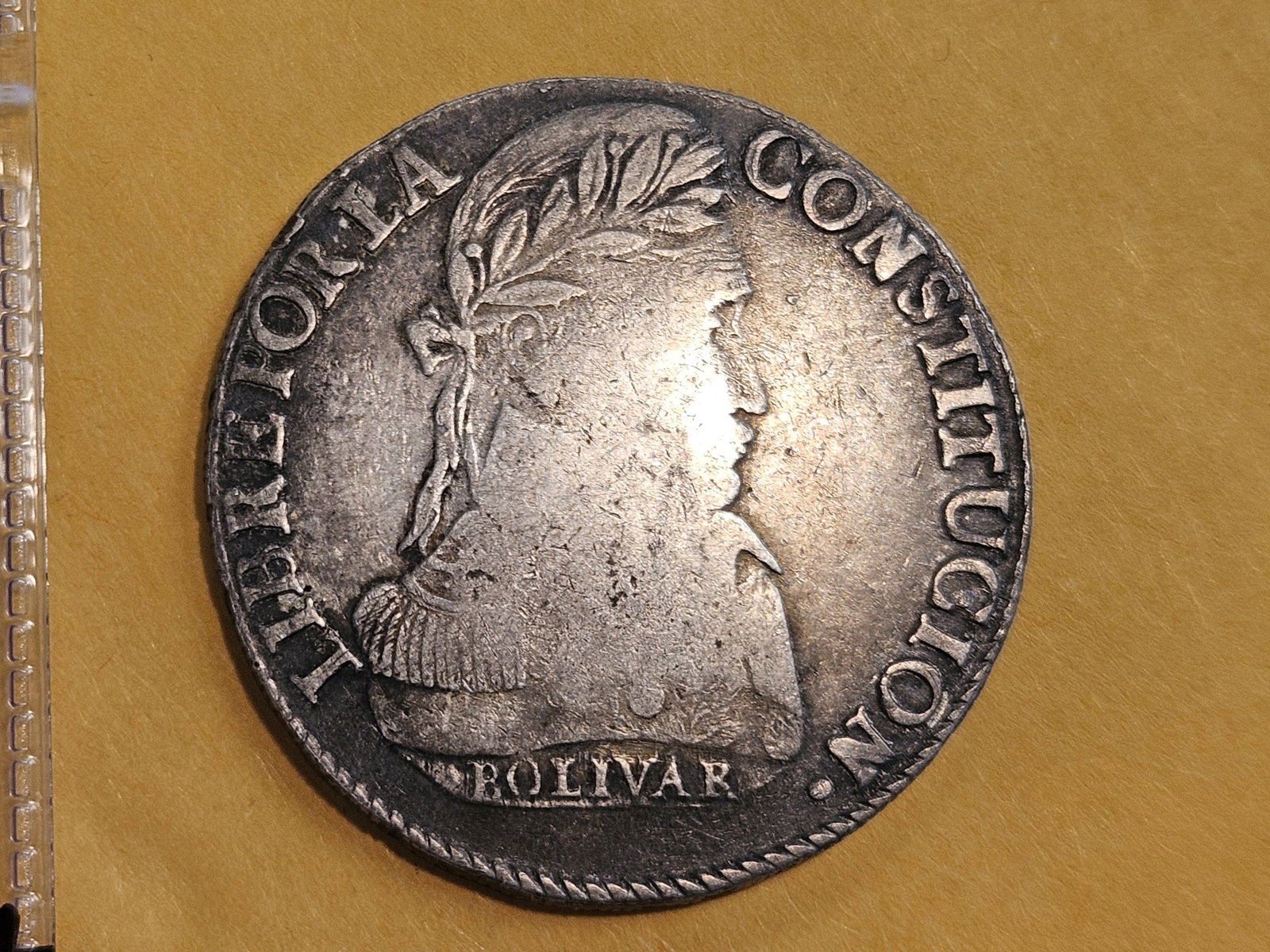 1837 Bolivia silver 8 soles in Very Fine plus: KM 97