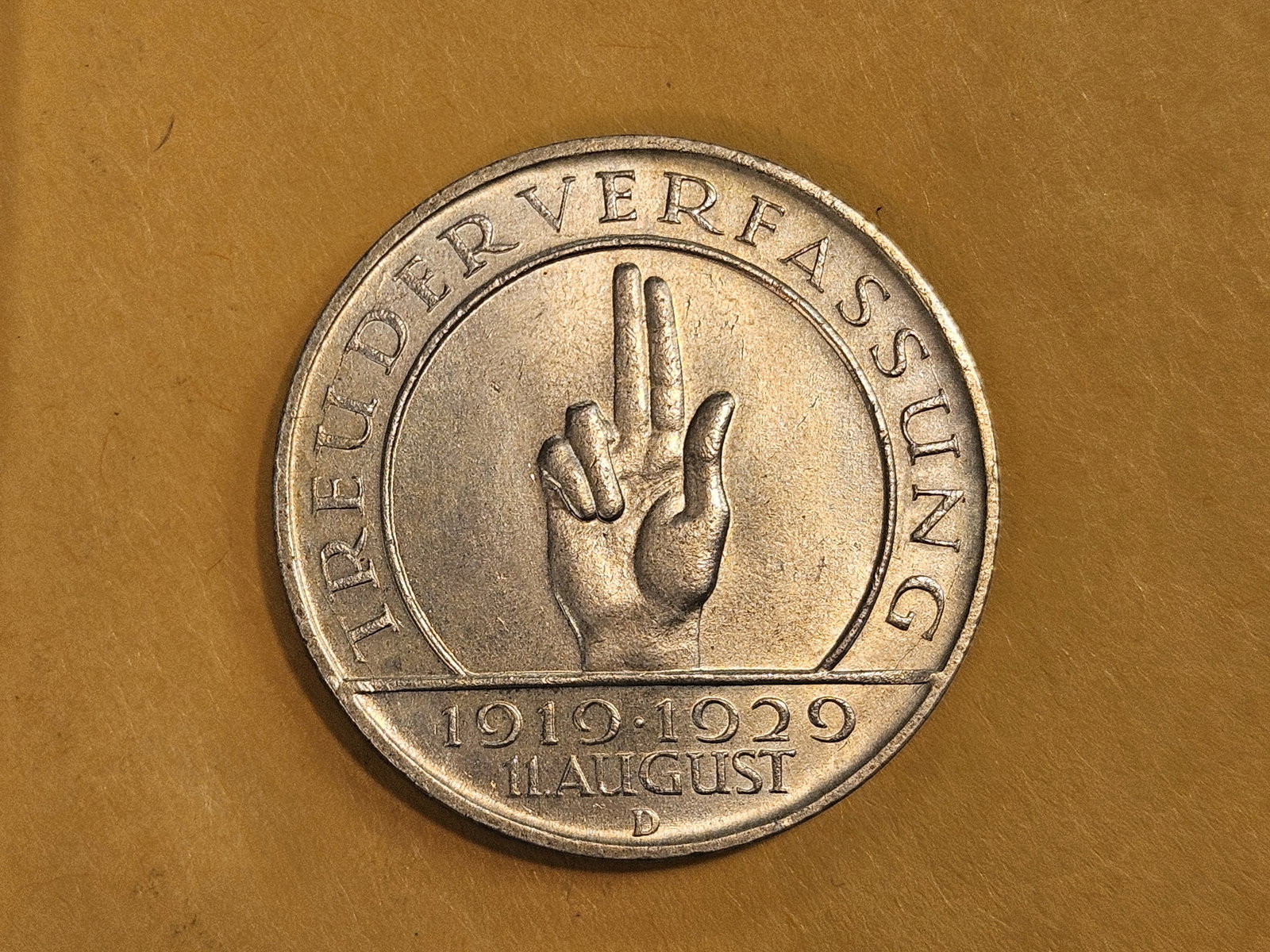 Choice Brilliant Uncirculated 1929-D Weimar Germany silver 3 mark - 3