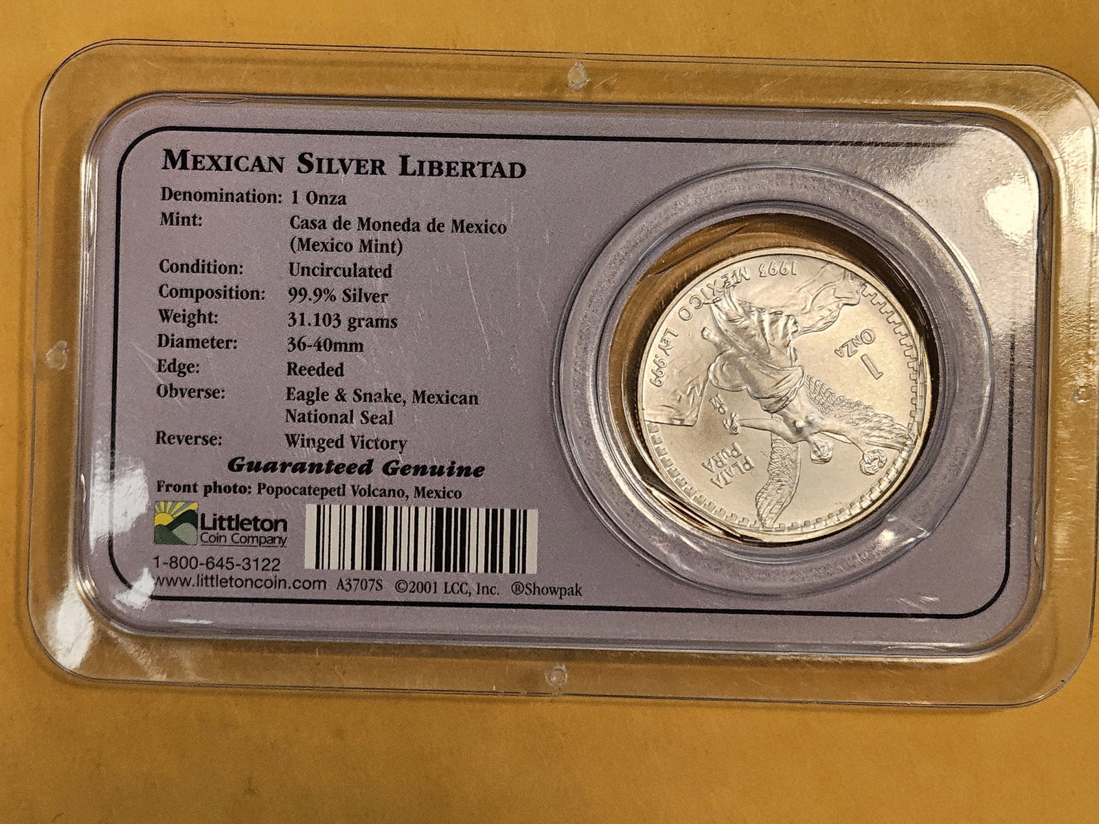 GEM Brilliant Uncirculated 1993 Mexico silver Onza - 2