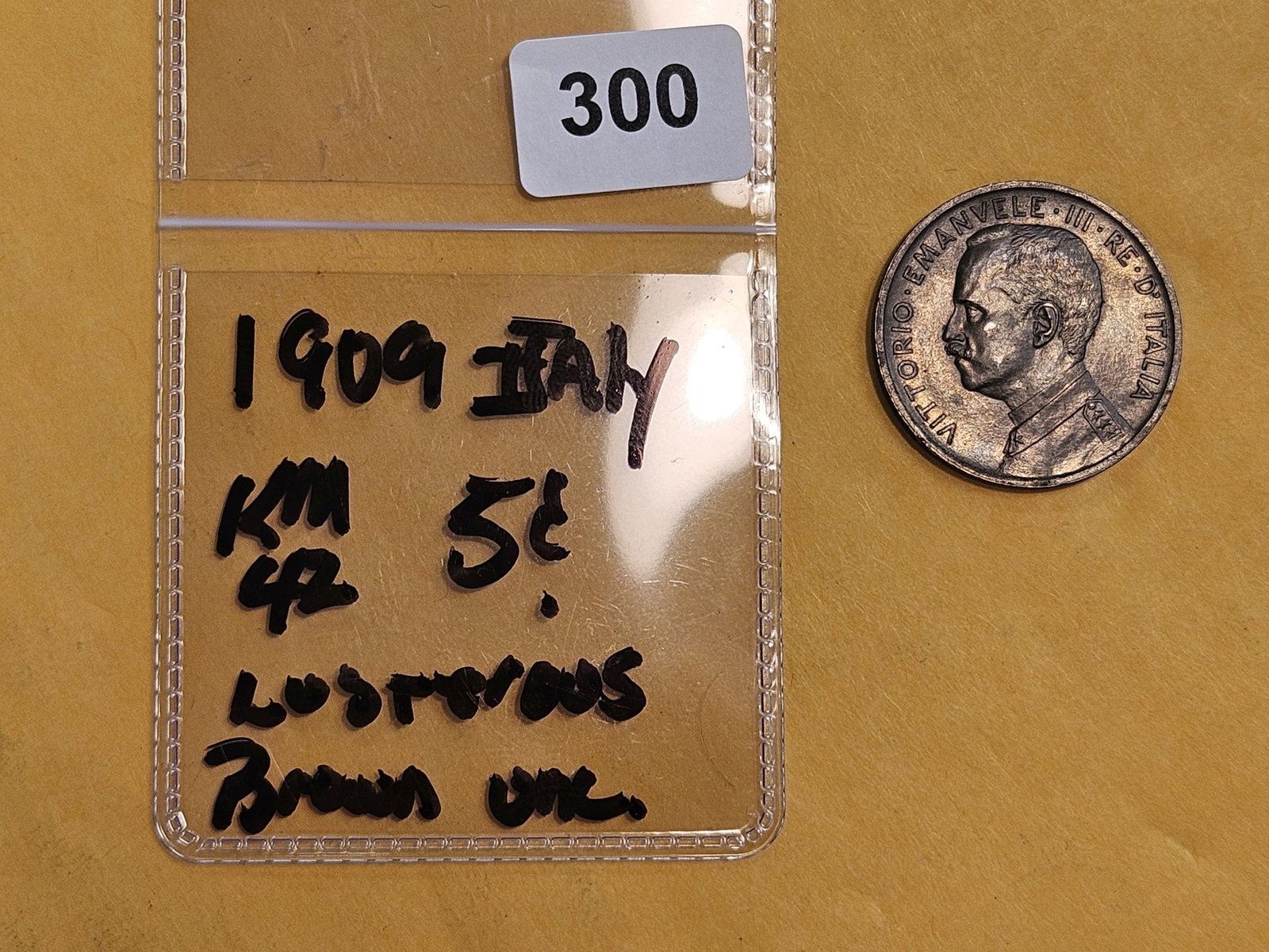 Brown Uncirculated 1909 Italy 5 cent - 2