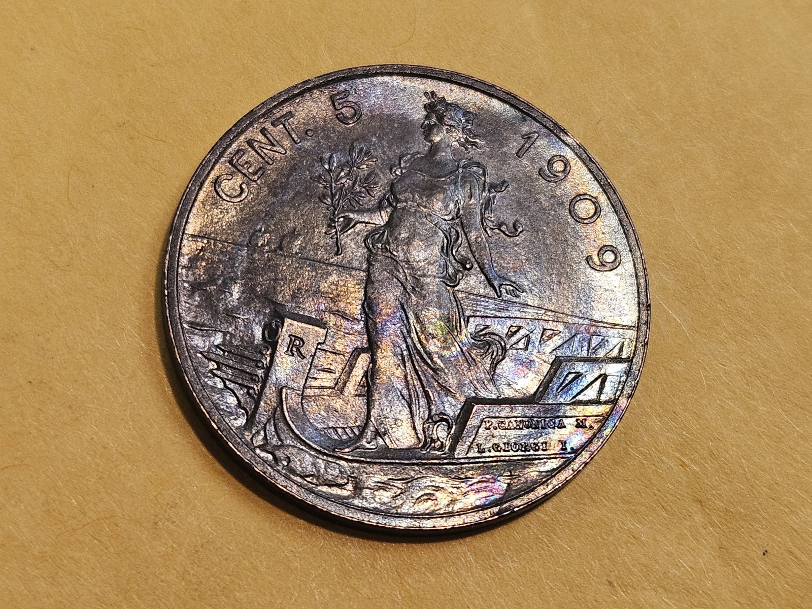 Brown Uncirculated 1909 Italy 5 cent - 6
