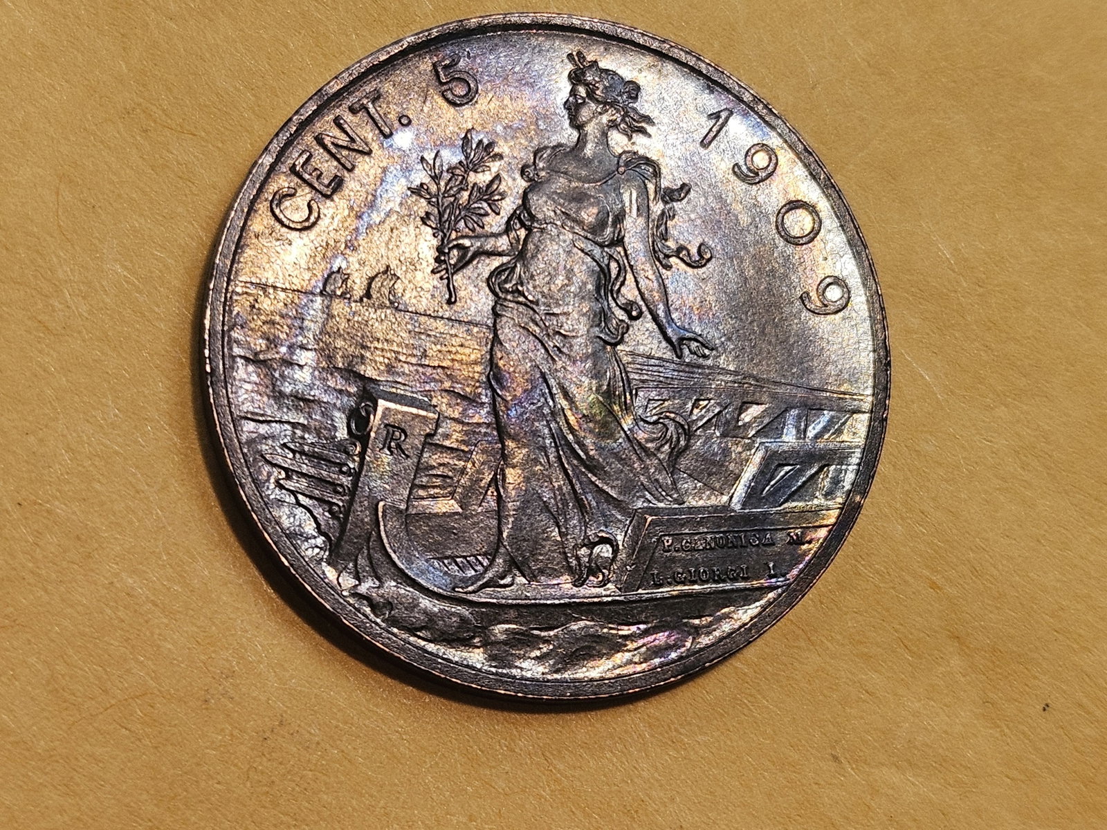 Brown Uncirculated 1909 Italy 5 cent - 8