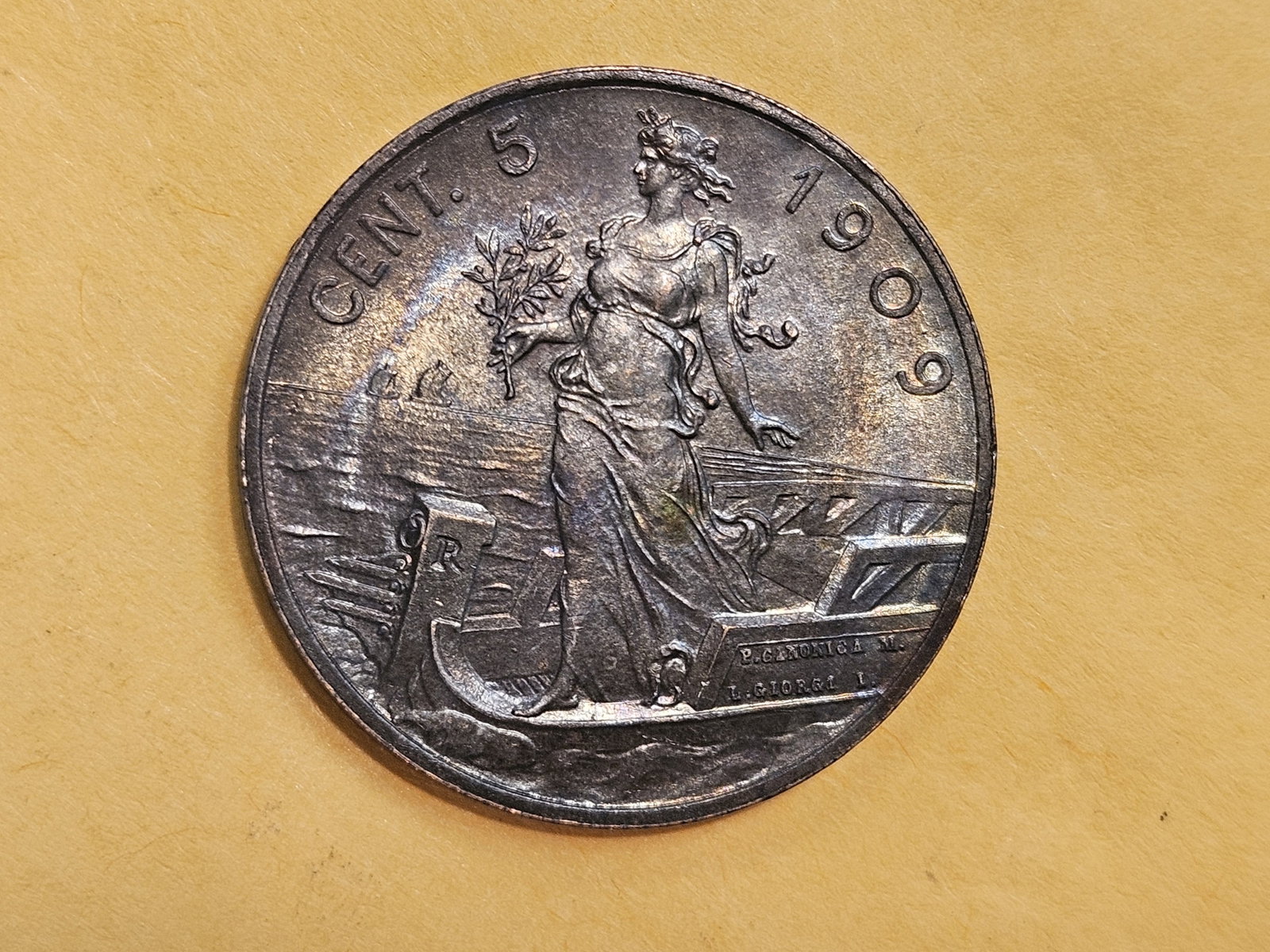 Brown Uncirculated 1909 Italy 5 cent - 9