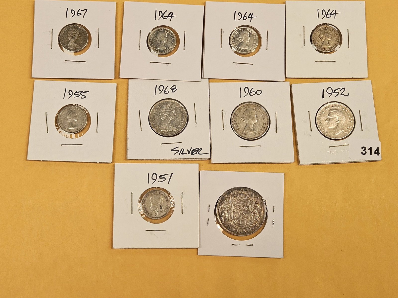 Ten mixed, silver, Canadian coins - 2