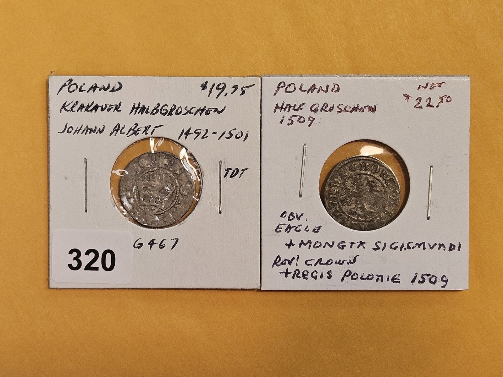 Medieval! Two Silver Poland half-groschen: 1492 - 1501 and 1509