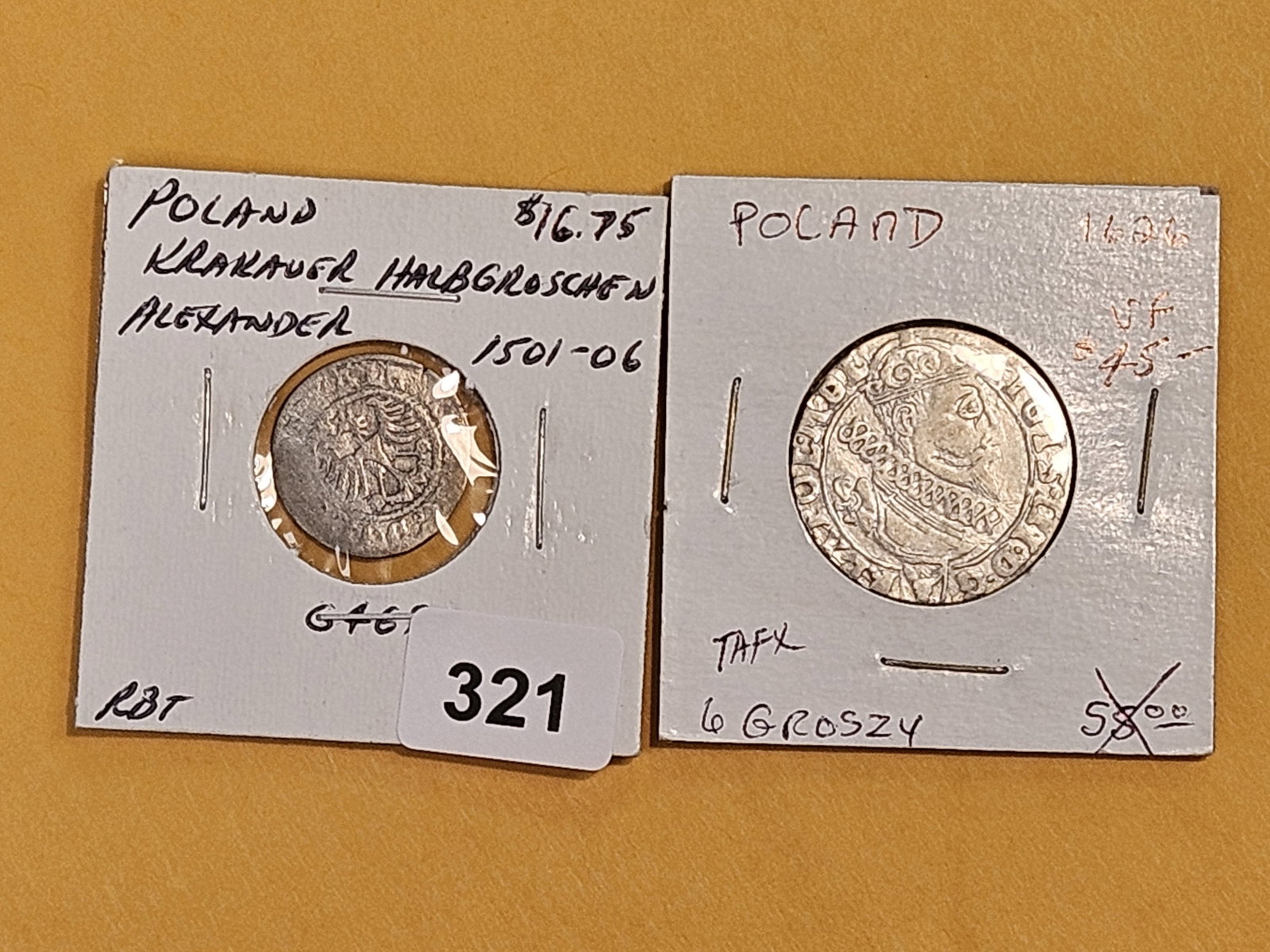 Medieval! Two Silver Poland half-groschen and 6 groschen: 1501 - 1506 and 1626