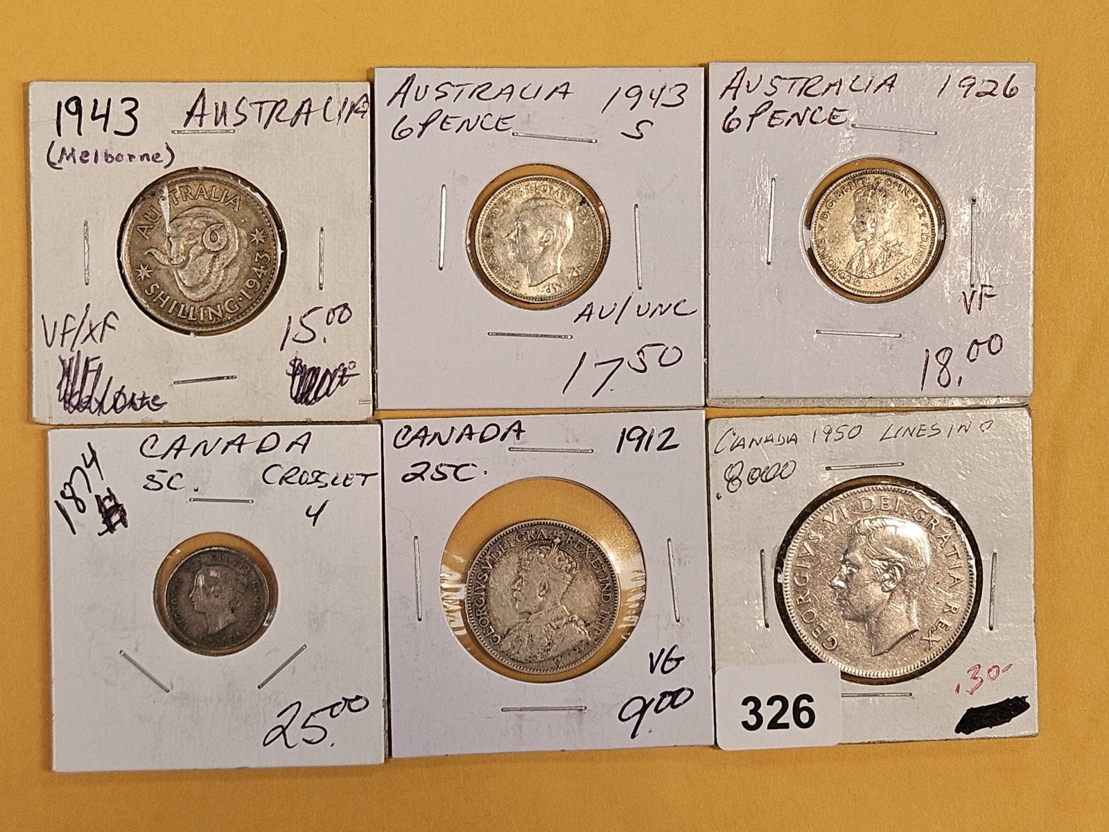 Eight mixed silver coins: Canada and Australia