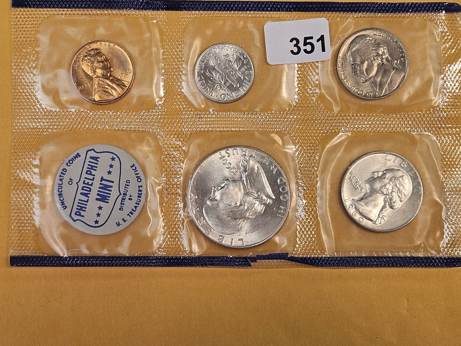 VARIETY! GEM Brilliant Uncirculated 1960-P US Silver Mint Set: Just the P-mint. The Quarter is a Type B Reverse with Separation between the E and S in States