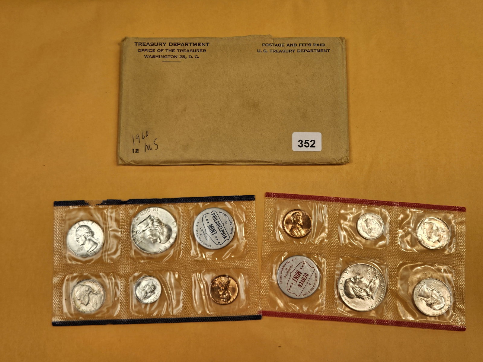 VARIETY! GEM Brilliant Uncirculated 1960 US Silver Mint Set: In OGP. P & D Mints. The Philly Quarter is a Type B Reverse with Separation between the E and S in States