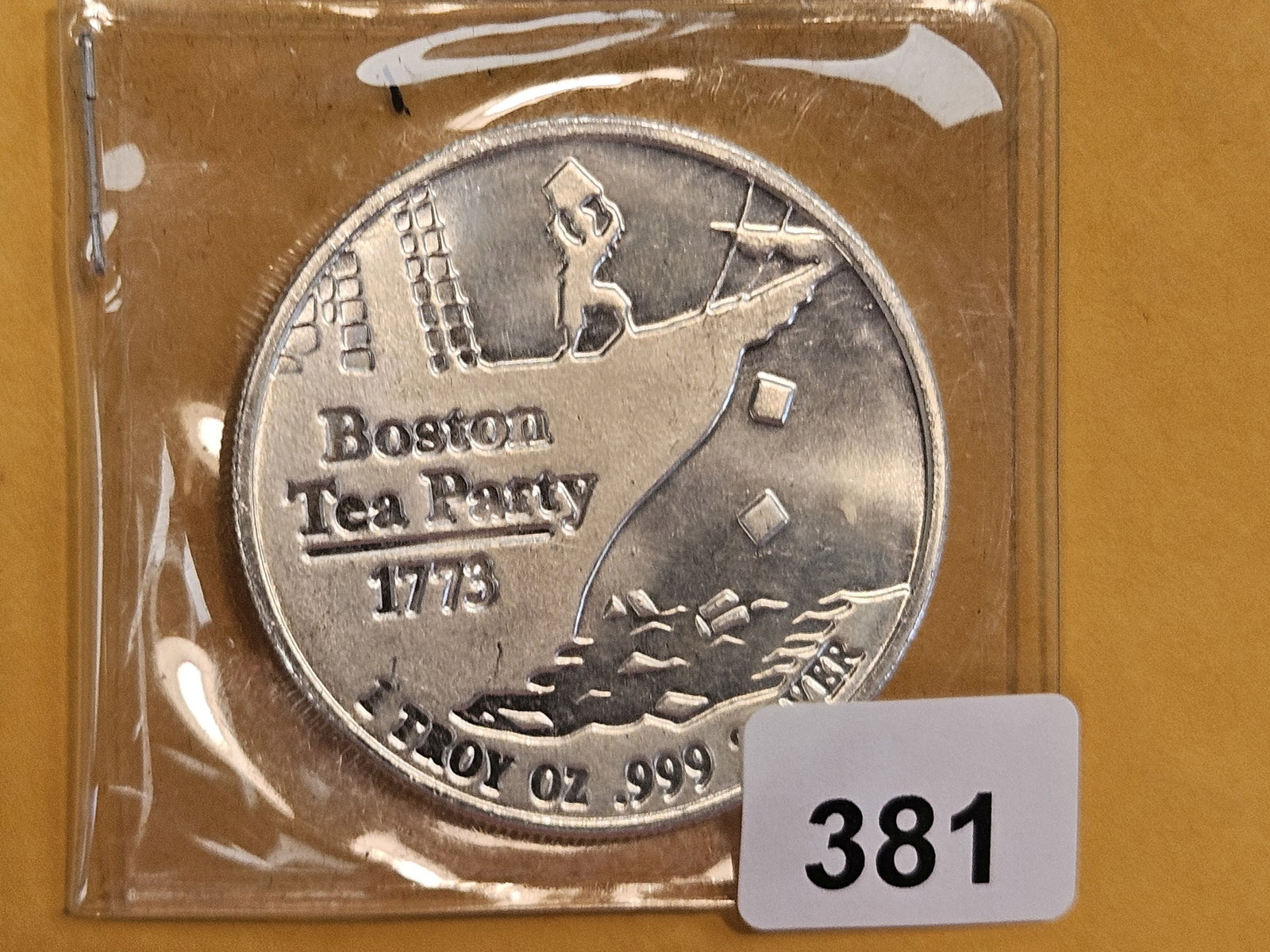 One Troy ounce .999 fine silver art round: Boston Tea Party