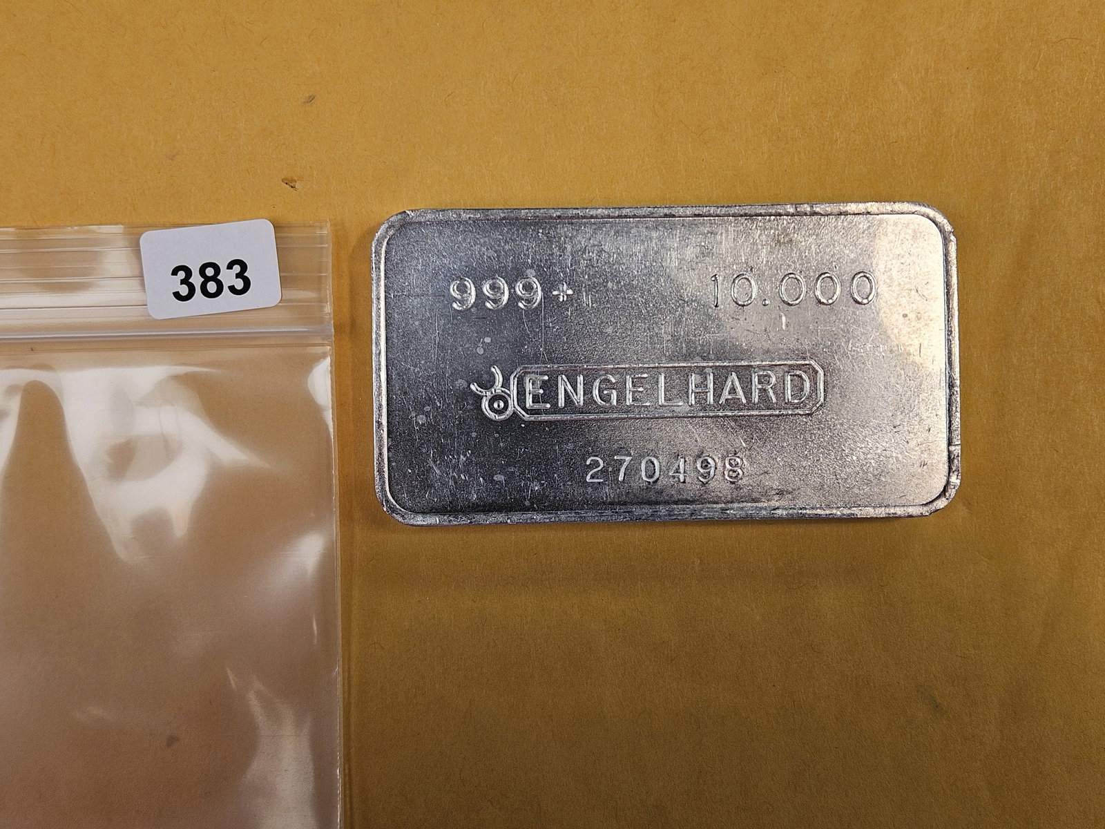 TEN Troy ounce ENGLEHARD .999 fine silver bar: With Serial number