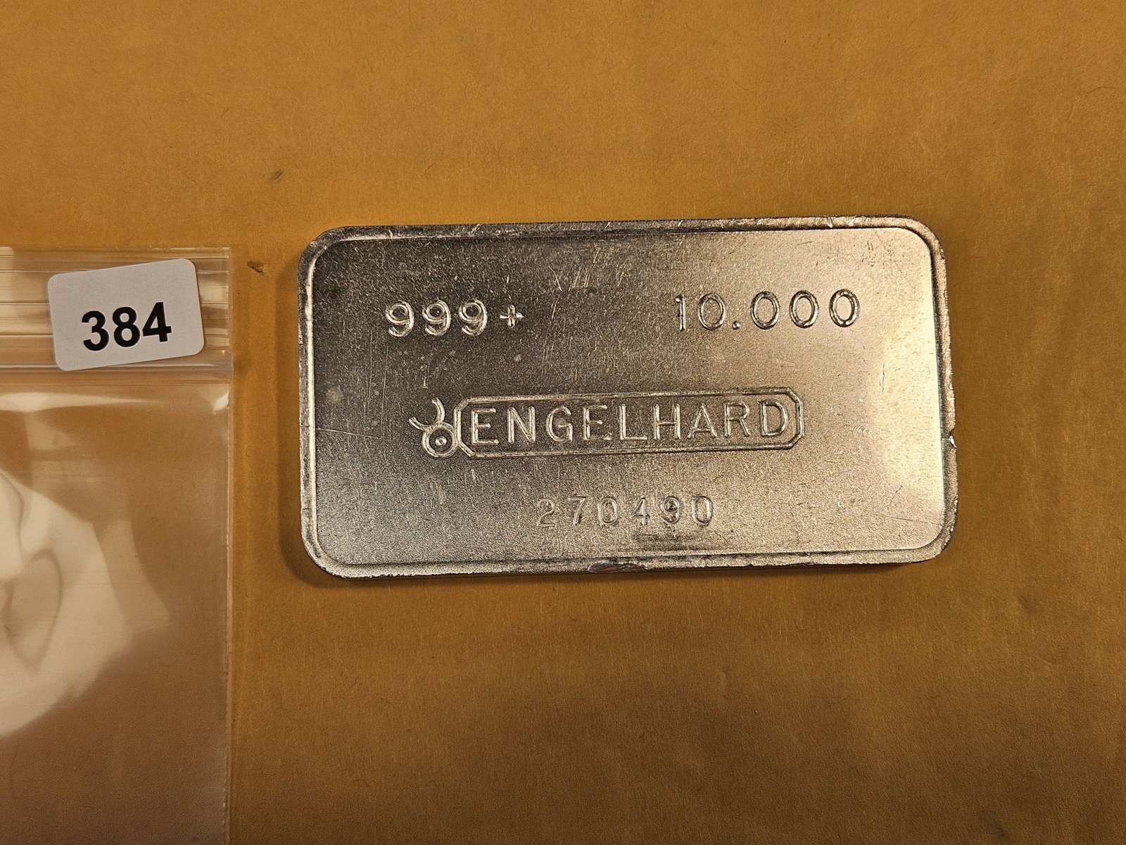 TEN Troy ounce ENGLEHARD .999 fine silver bar: With Serial number