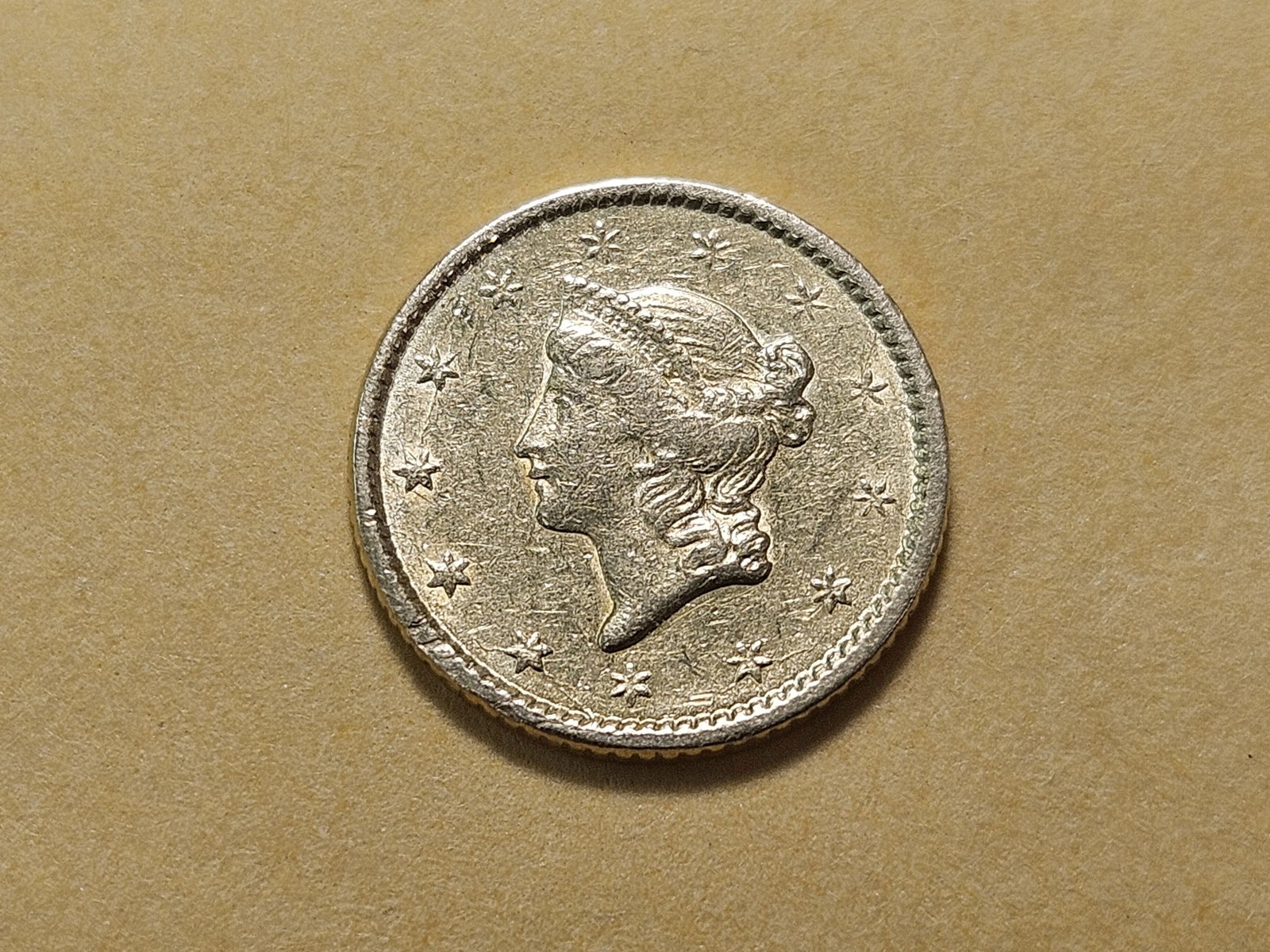 GOLD! Bright About Uncirculated 1851 Dollar Gold: Gold Dollar