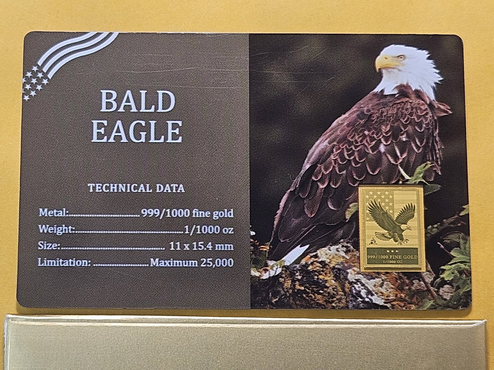 GOLD! Bald Eagle .999 Fine Gold Bar - 4