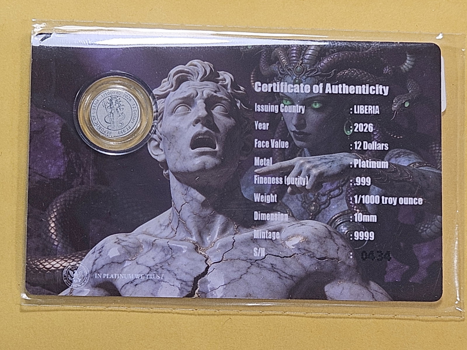 PLATINUM! GEM Brilliant Uncirculated 2026 Liberia Platinum Twelve Dollars - 3