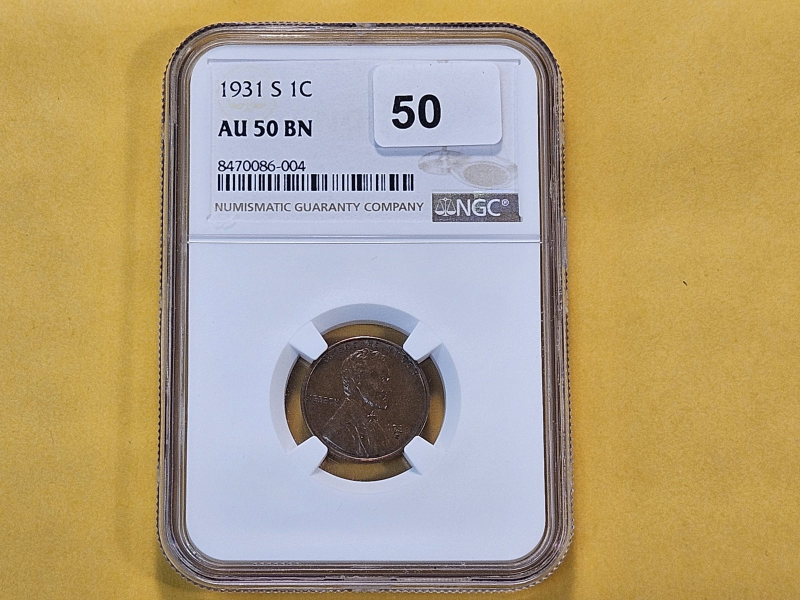Key Date! NGC 1931-S Lincoln Wheat Cent in About Uncirculated 50 Brown - 2