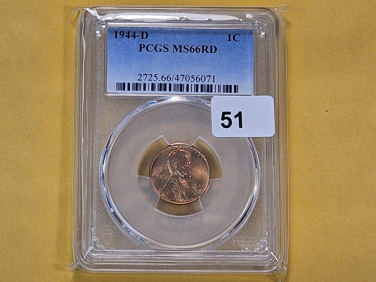 GEM! PCGS 1944-D Lincoln Wheat Cent in Mint State 66 Red - 2