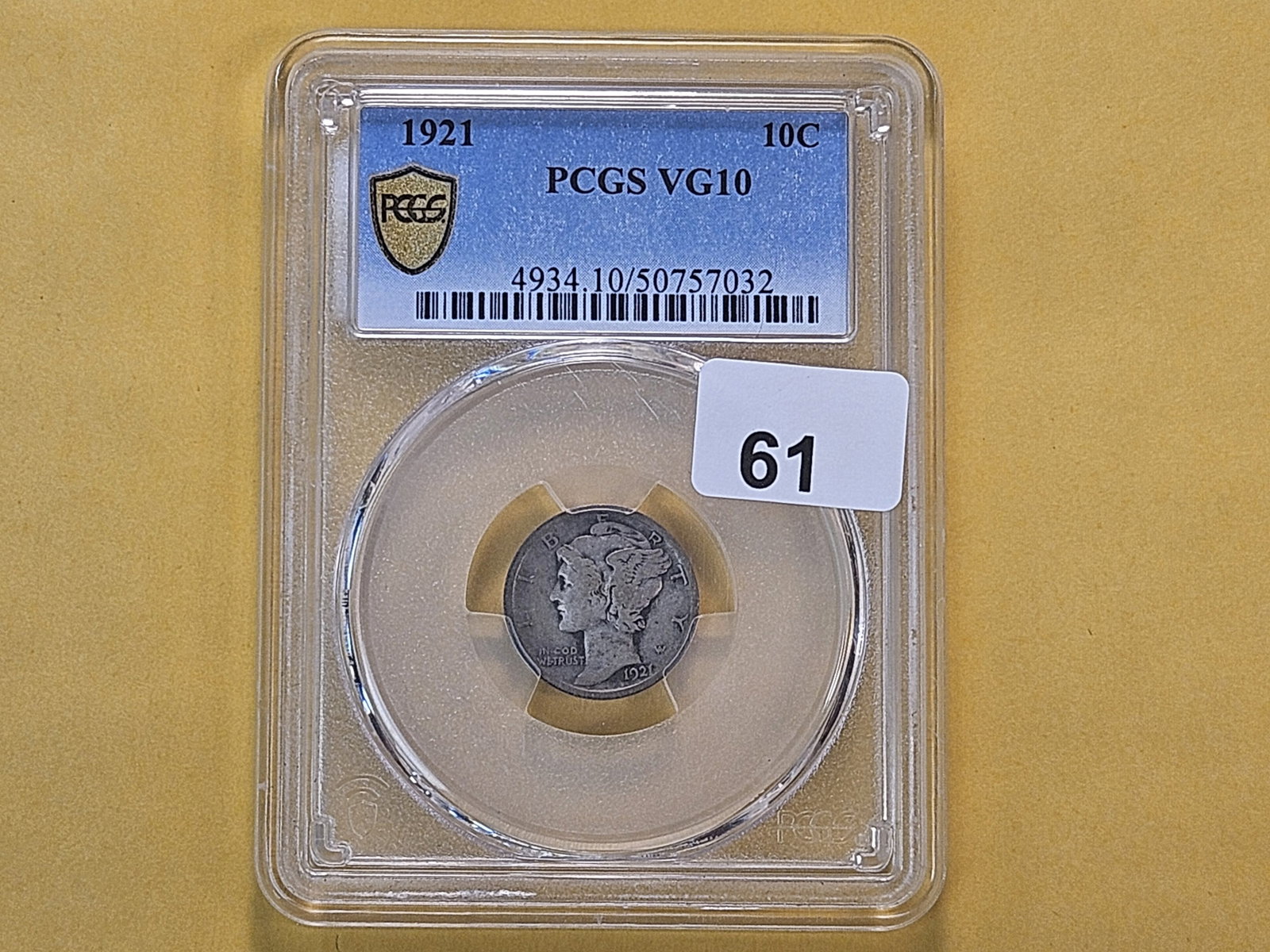 Semi-Key Date! PCGS 1921 Mercury Silver Dime in Very Good 10 - 2
