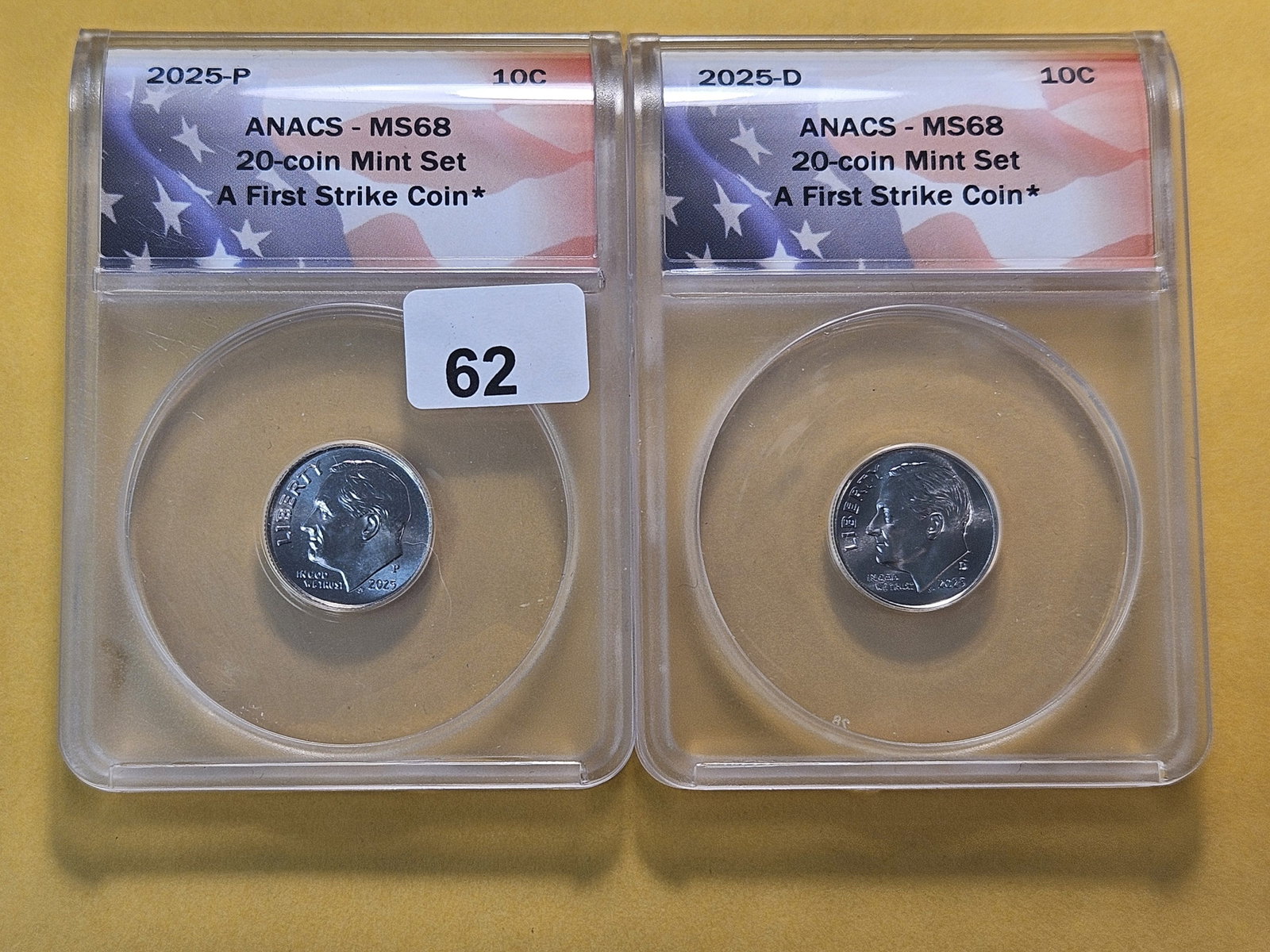 Two ANACS Graded Roosevelt Dimes in Mint State 68: 2025 and 2025-D