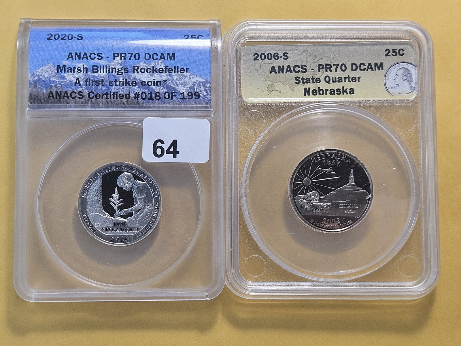 PERFECT! Two ANACS Washington Quarters in Proof 70 Deep Cameo: Perfect Grades! 2006-S and 2020-S
