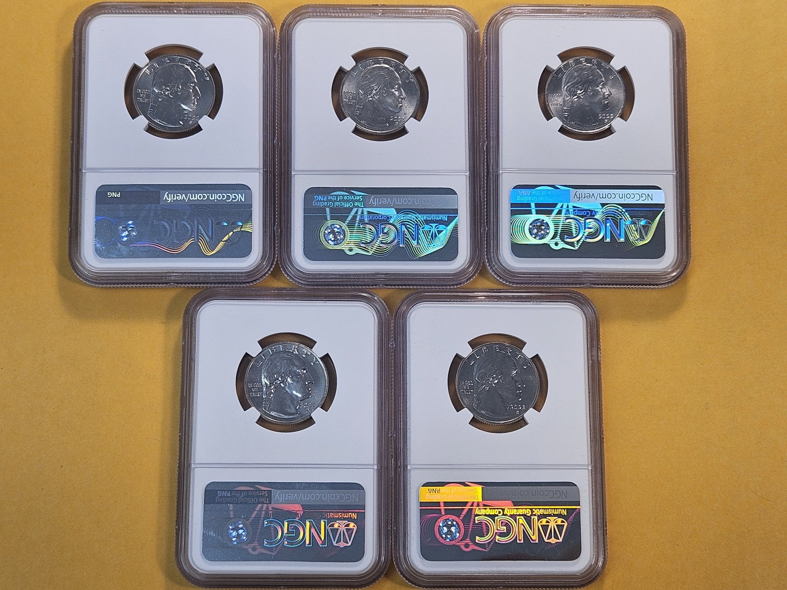 SUPERB GEM! Five NGC Washington Quarters in Mint State 67 - 7