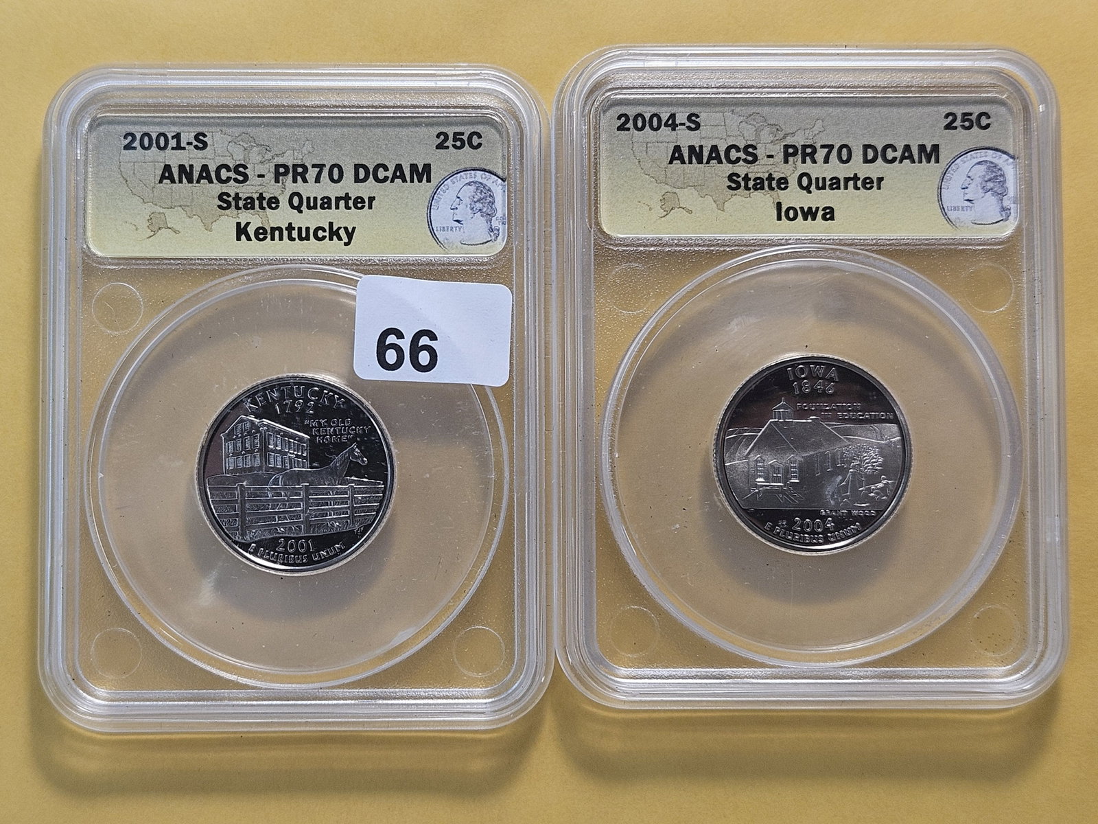 PERFECT! Two ANACS Washington Quarters in Proof 70 Deep Cameo: Perfect Grades! 2001-S and 2004-S