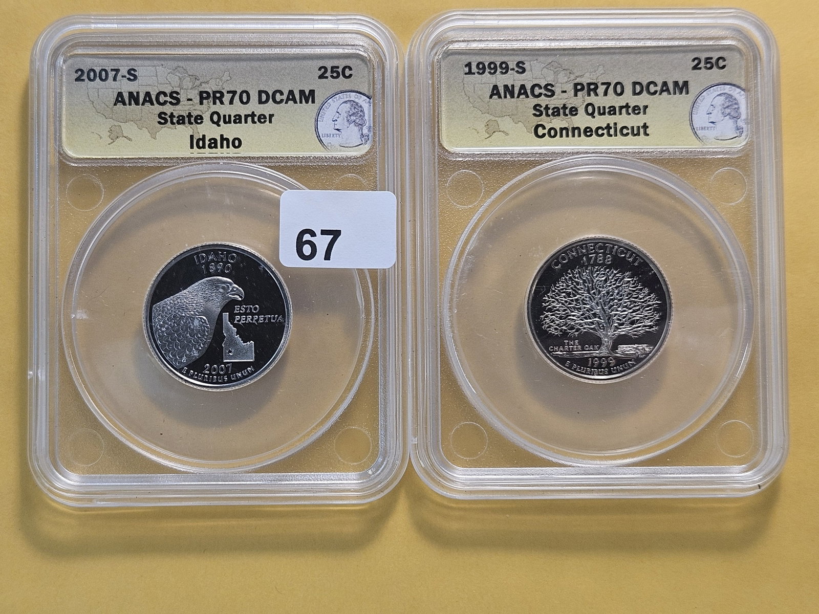 PERFECT! Two ANACS Washington Quarters in Proof 70 Deep Cameo: Perfect Grades! 1999-S and 2007-S