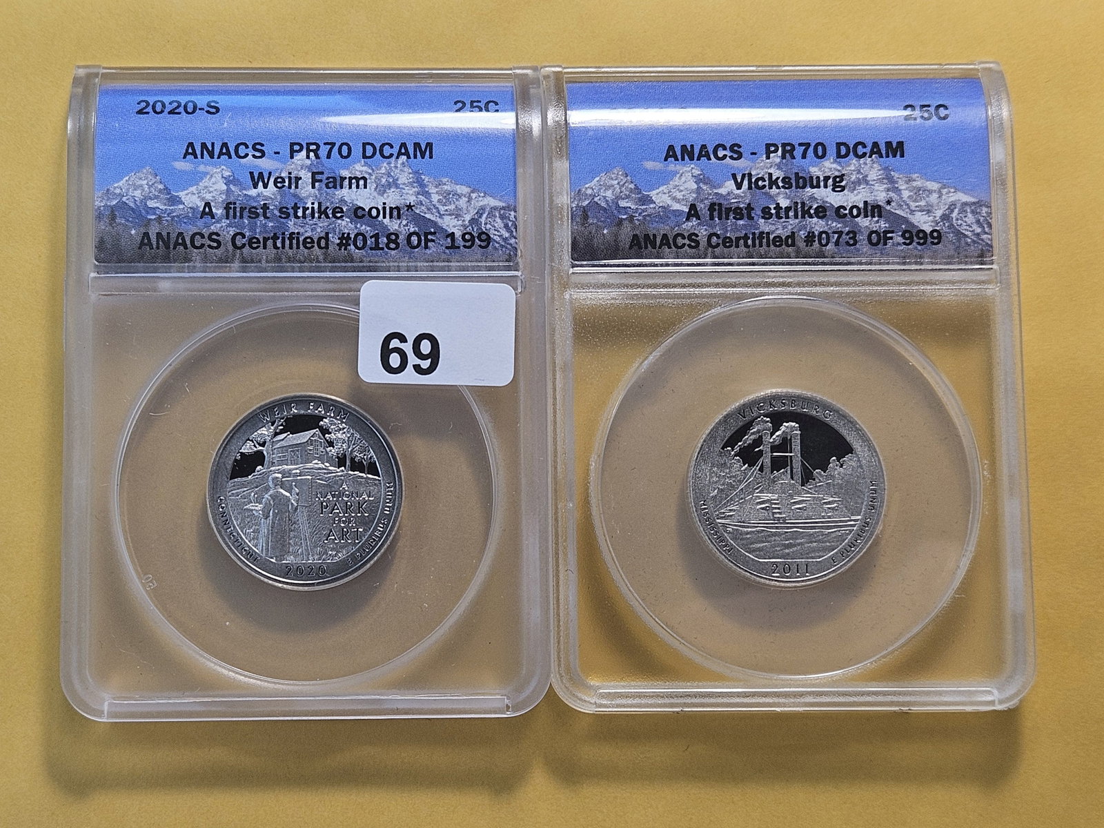 PERFECT! Two ANACS Washington Quarters in Proof 70 Deep Cameo: Perfect Grades! 2011-S and 2020-S
