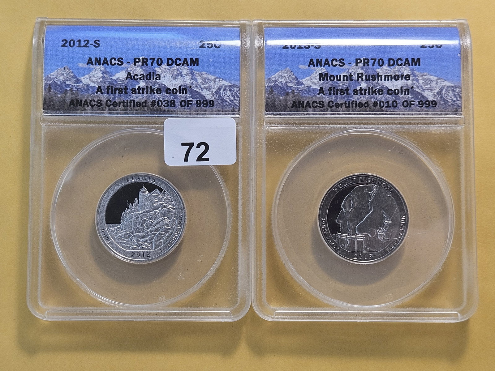 PERFECT! Two ANACS Washington Quarters in Proof 70 Deep Cameo: Perfect Grades! 2012-S and 2013-S