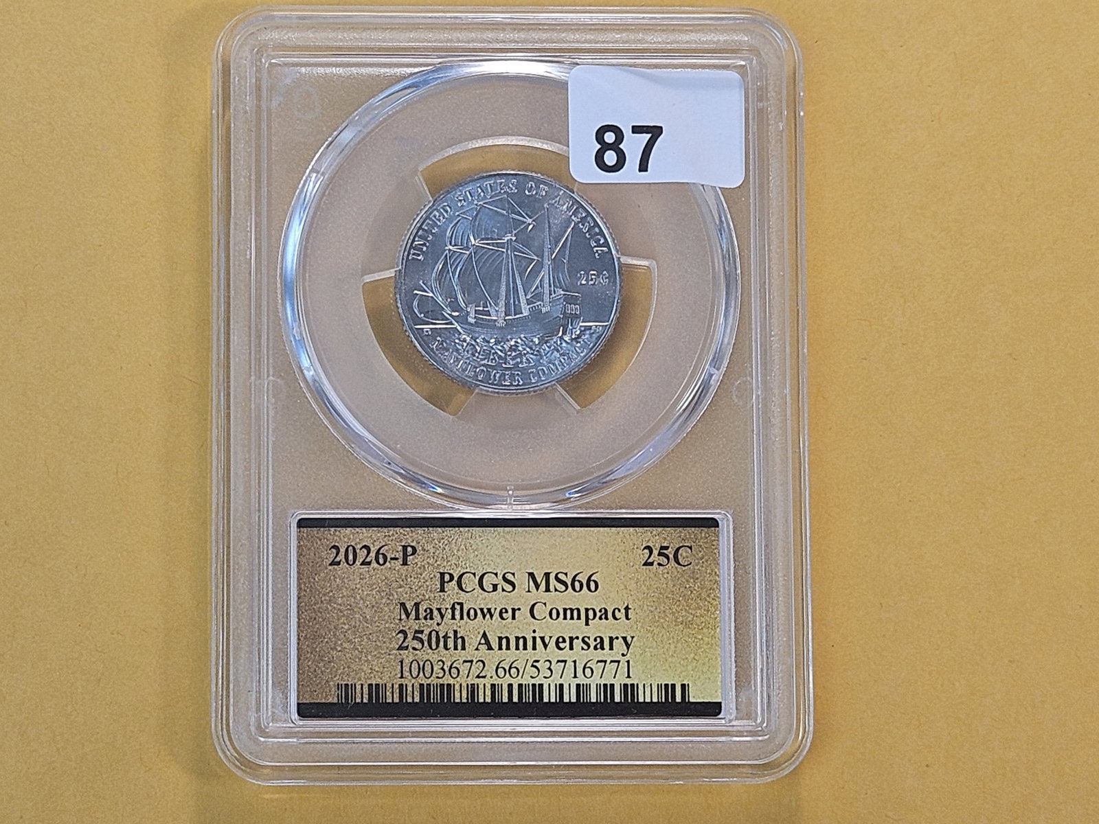 PCGS 2026 Mayflower Compact Quarter in Mint State 66 - 2