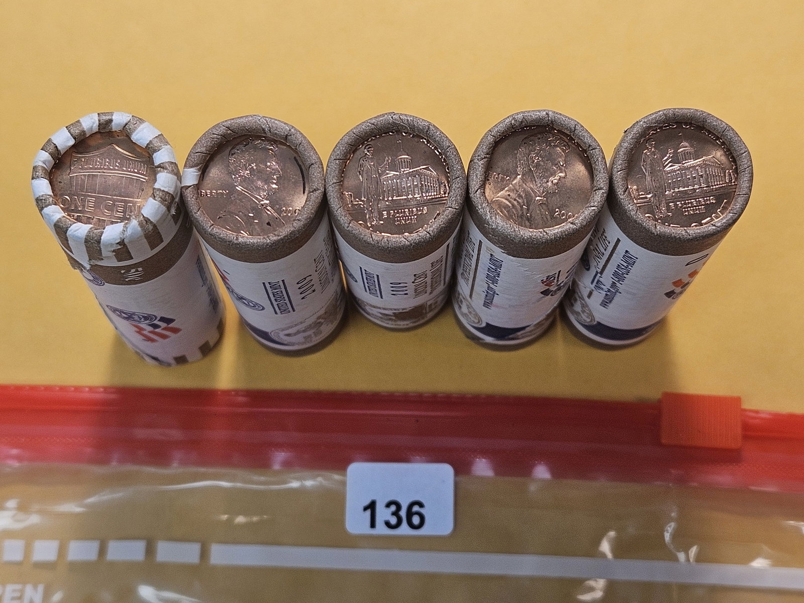Six Brilliant Uncirculated Mint-wrapped Rolls of Lincoln Cents - 2