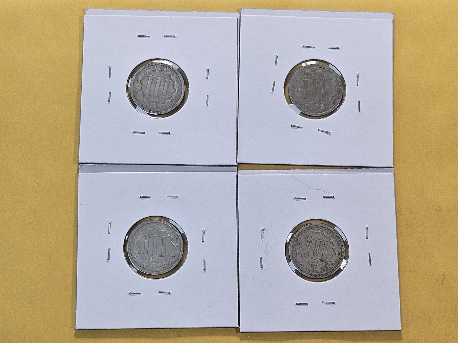 Four Circulated Three Cent Nickels - 6