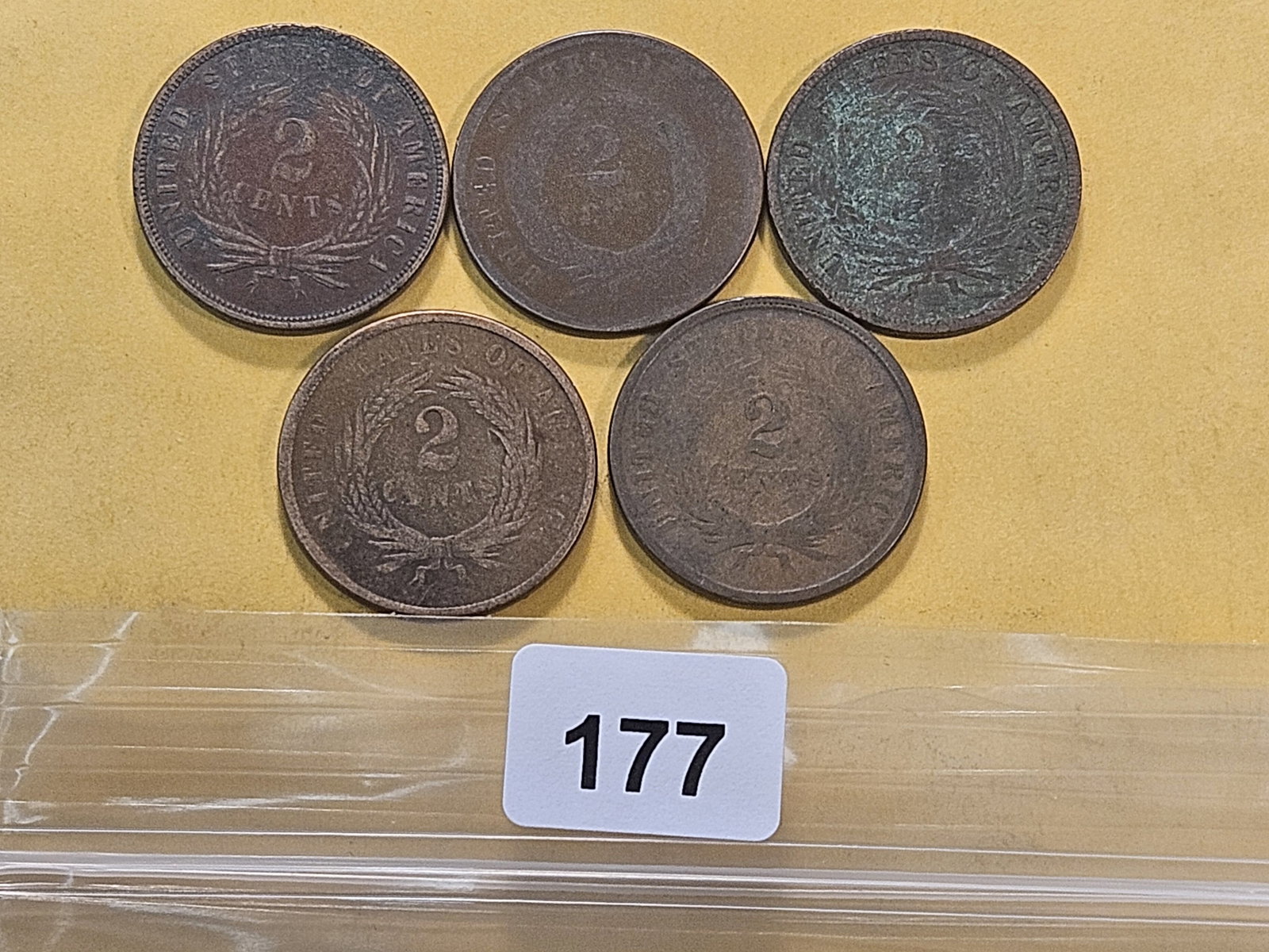 Five Circulated Two Cent Pieces - 3