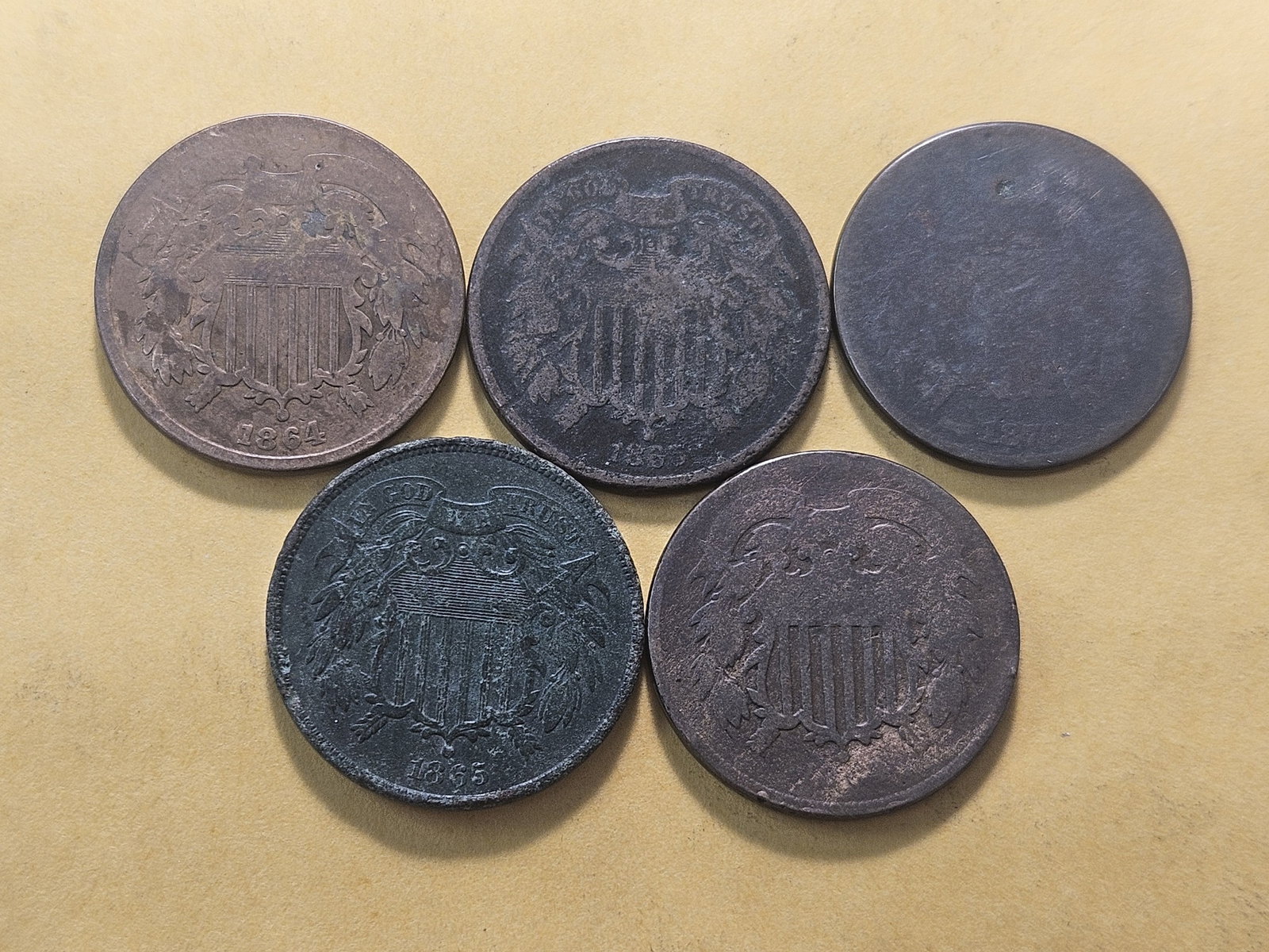 Five Circulated Two Cent Pieces - 2