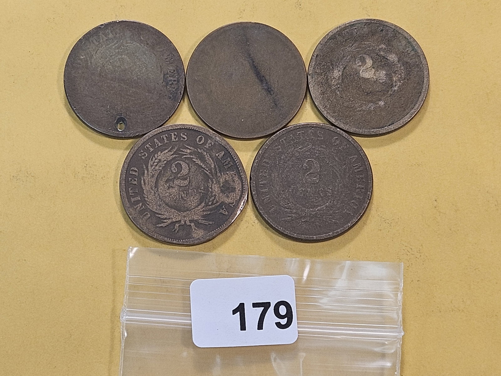 Five Circulated Two Cent Pieces - 3