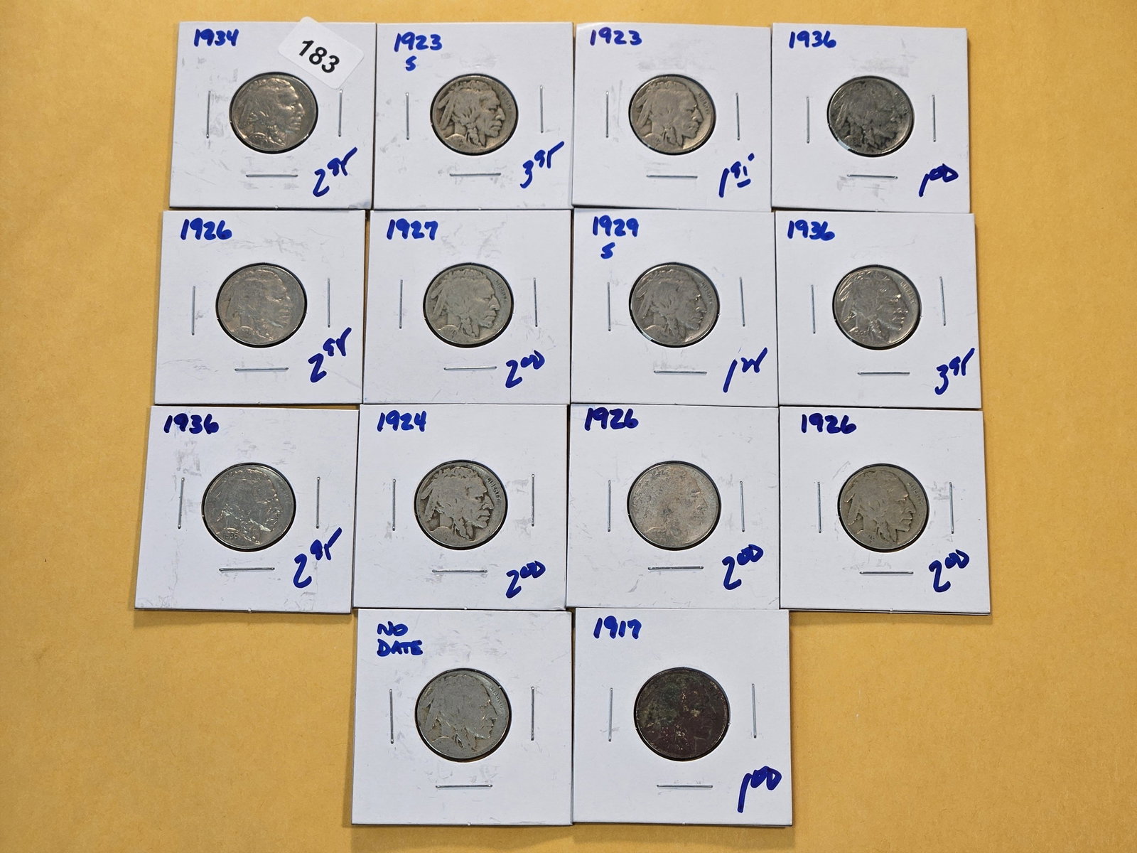 Fifteen Mixed Buffalo Nickels: Assorted dates 1917 through 1936. Circulated