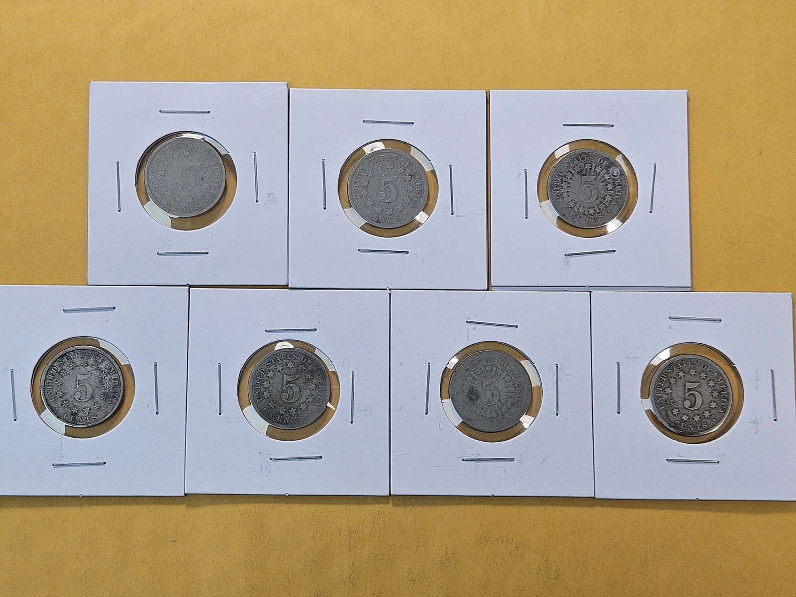 Seven Circulated Shield Nickels - 6