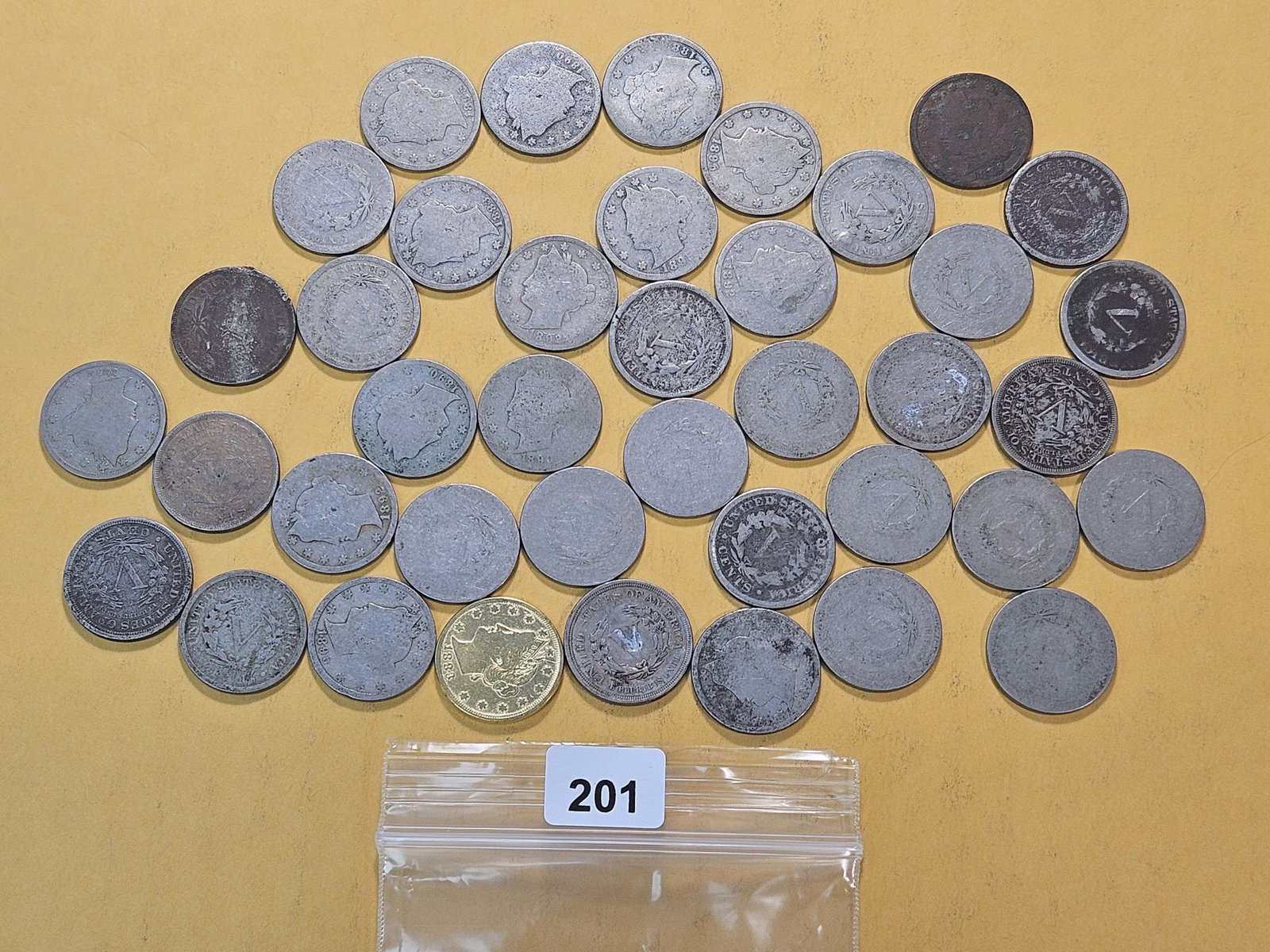 Forty Mixed Liberty V Nickels: Assorted dates and grades, all circulated