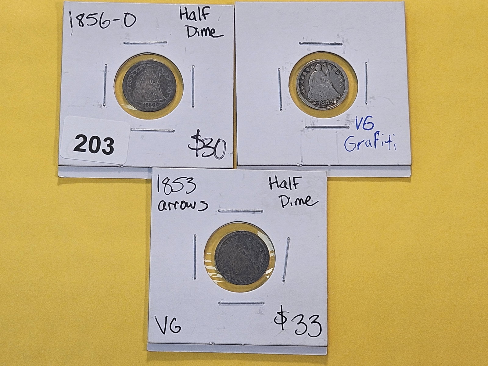 Three Circulated Seated Liberty Silver Half Dimes (1 of 8)