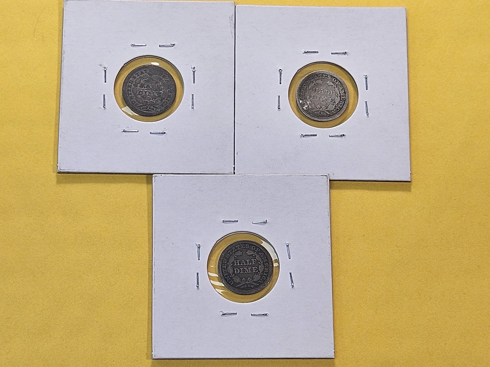 Three Circulated Seated Liberty Silver Half Dimes - 5